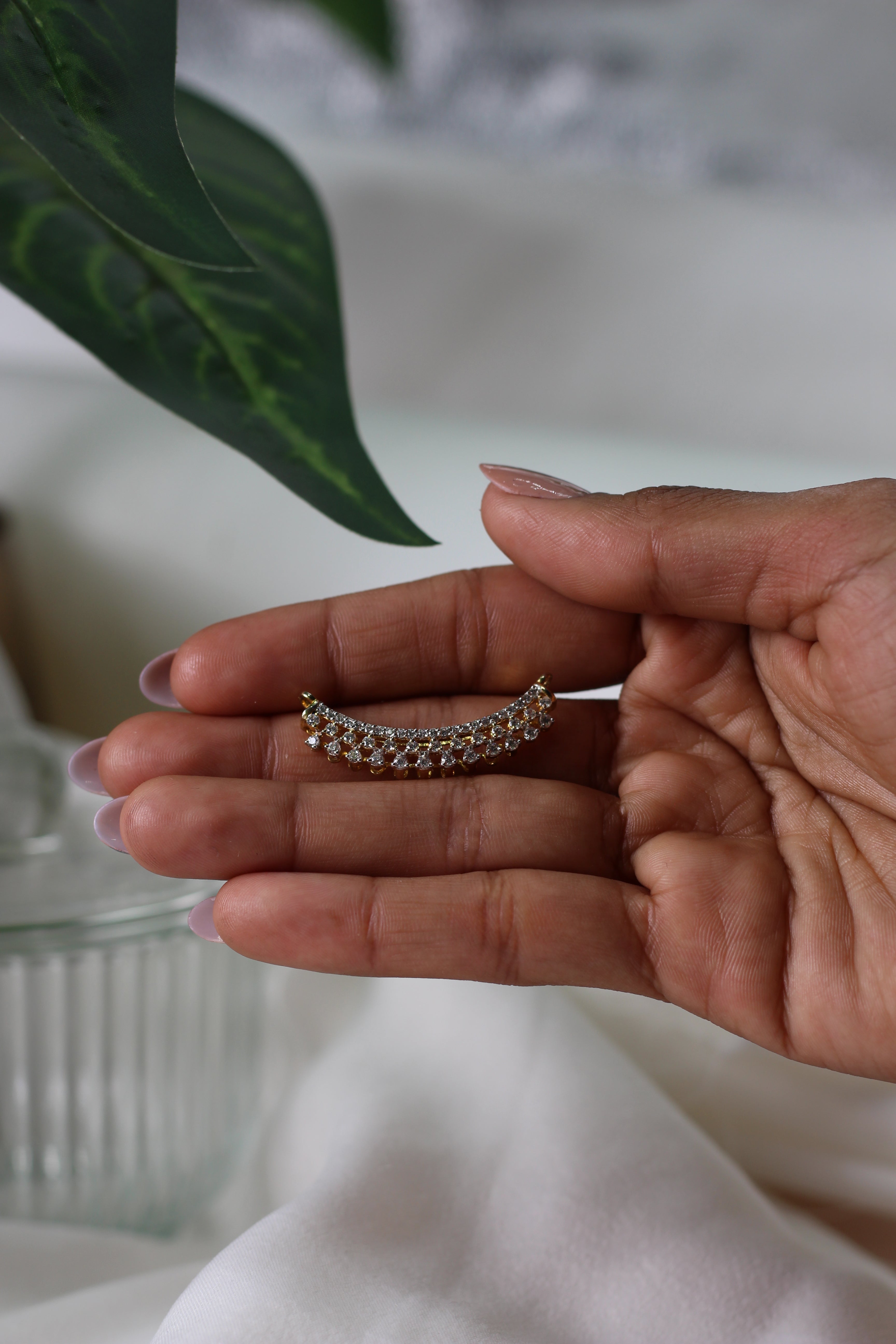 Diamond Curved Gold Mangalsutra Pendant for Women