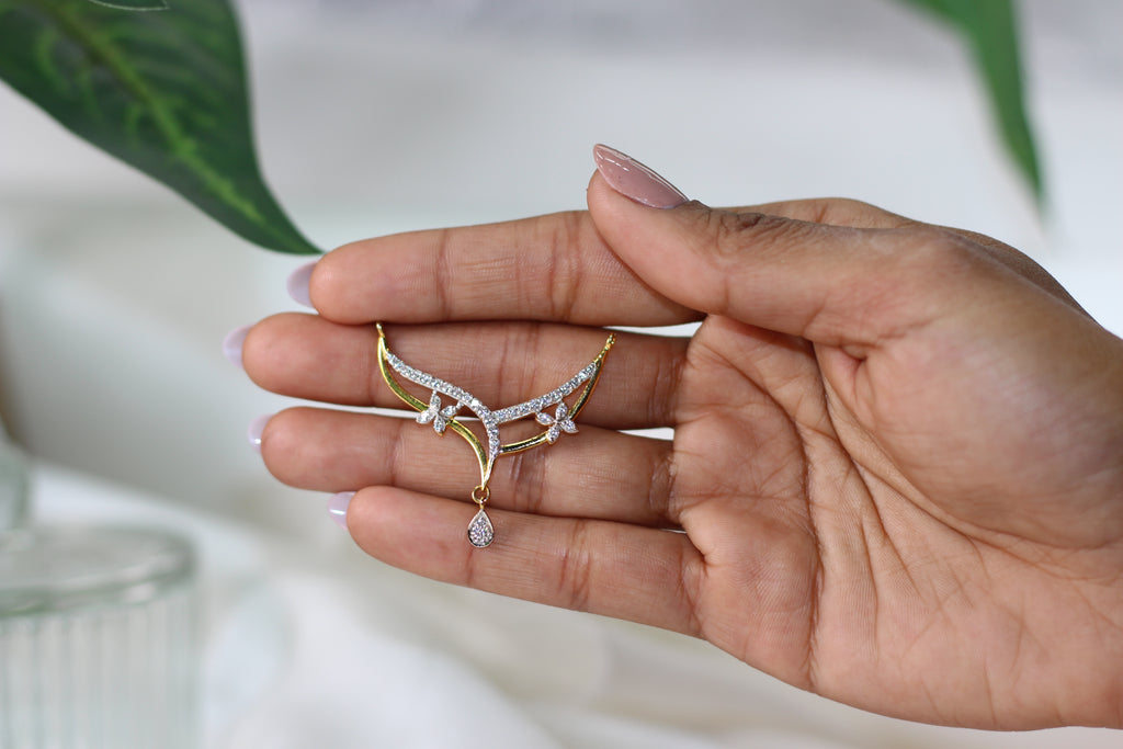 Diamond Floral Gold Mangalsutra Pendant with Drop Design