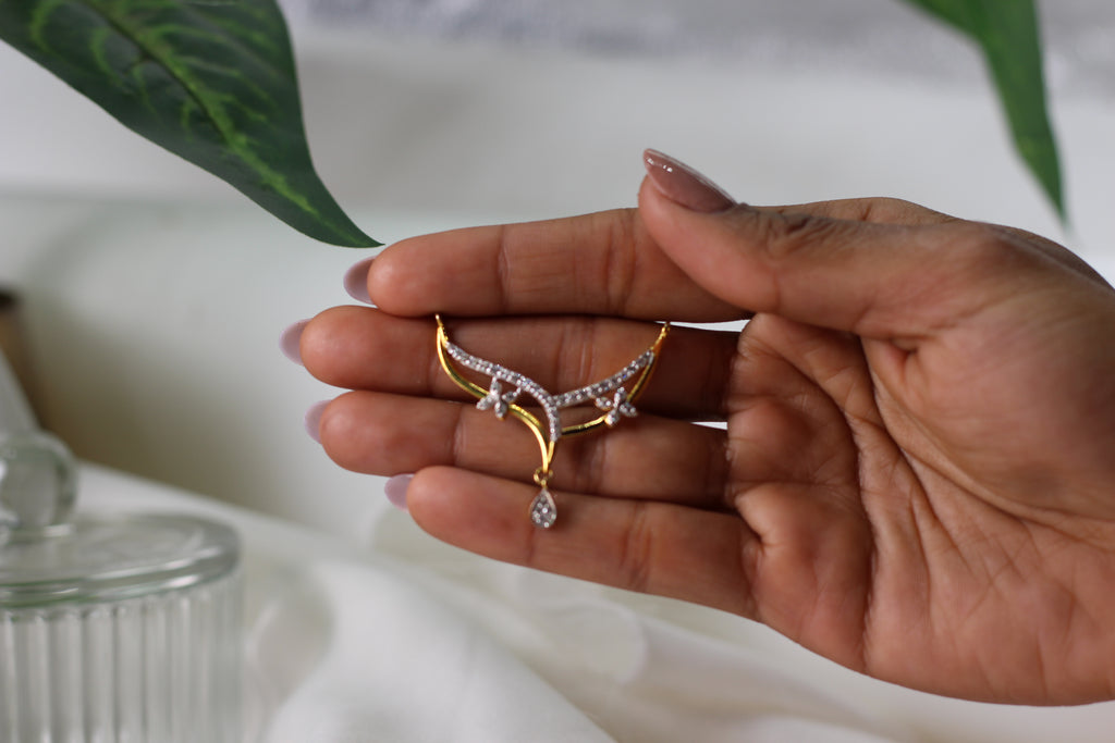 Diamond Floral Gold Mangalsutra Pendant with Drop Design
