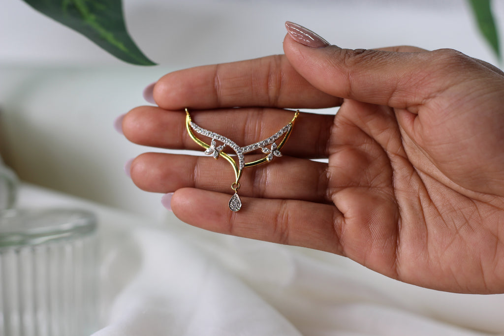 Diamond Floral Gold Mangalsutra Pendant with Drop Design