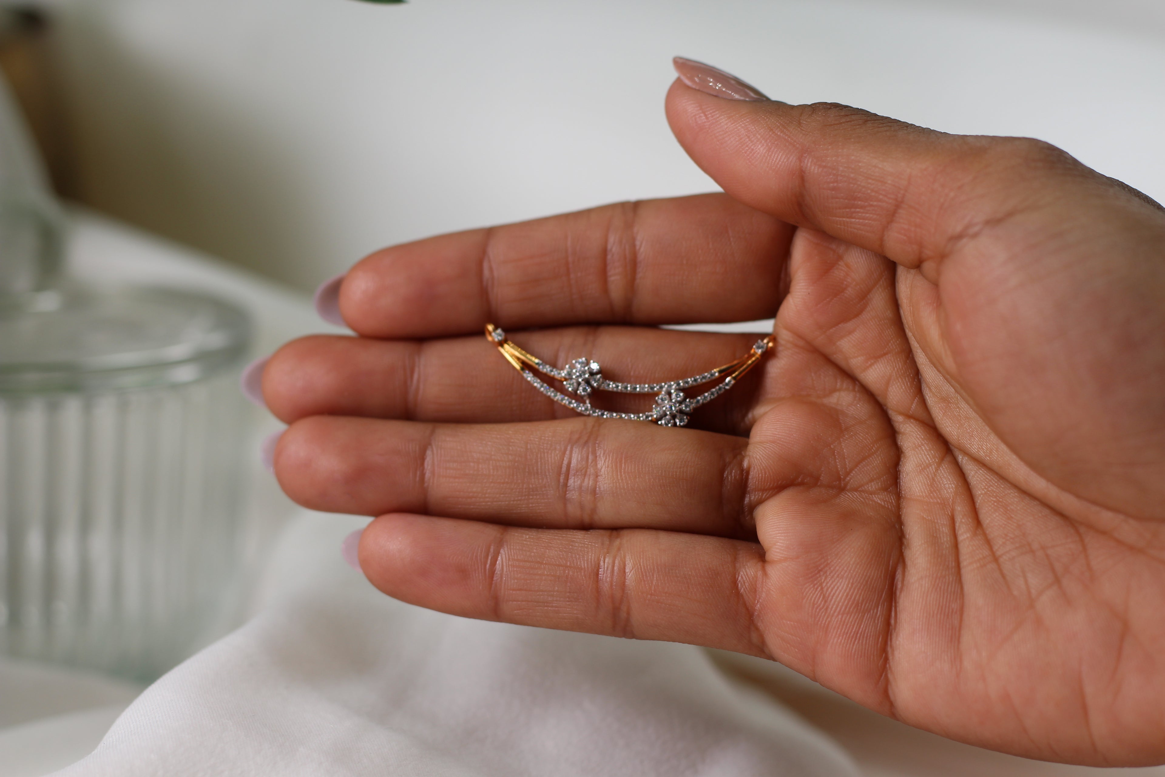Diamond Twin Curve Floral Accent Mangalsutra Pendant