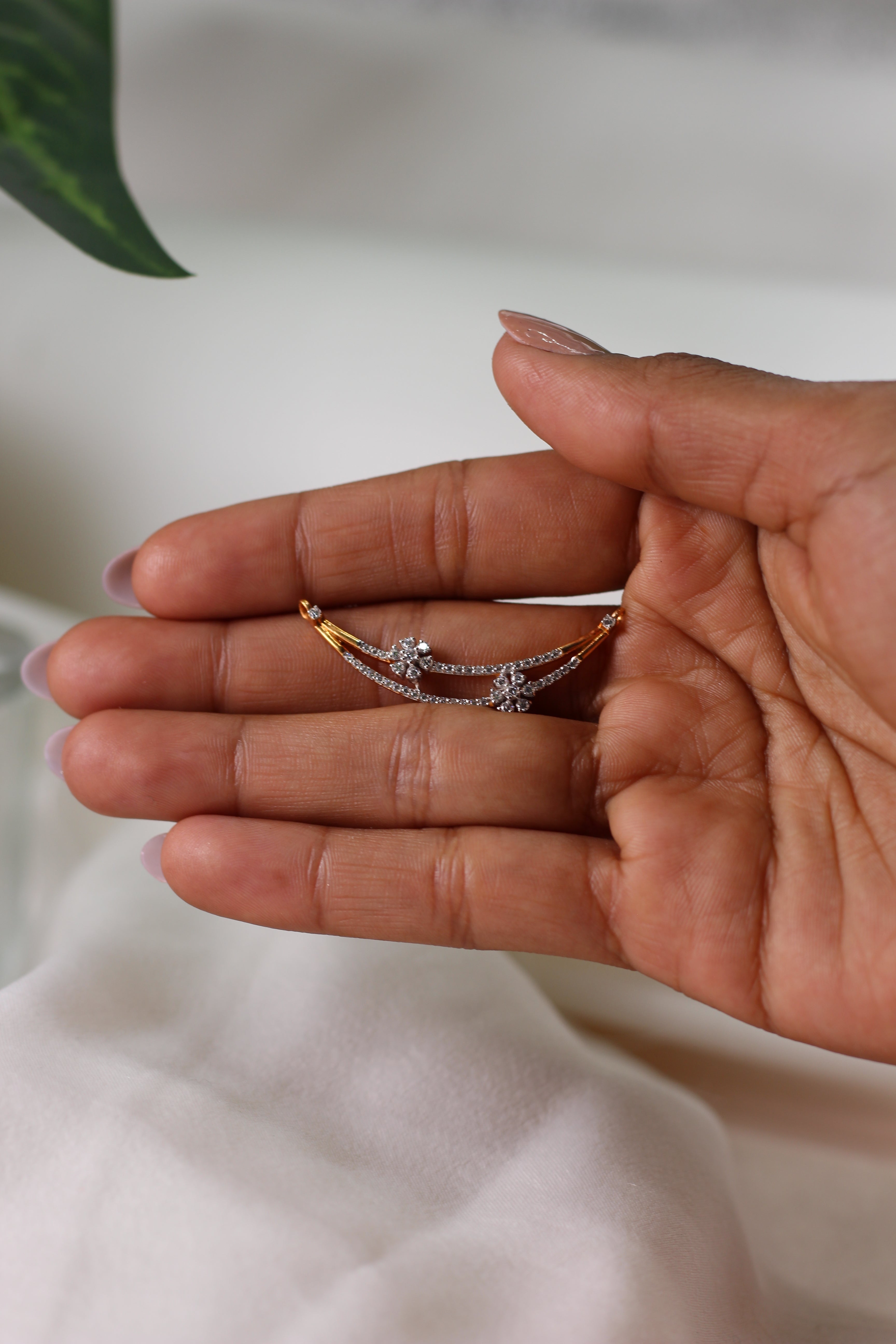 Diamond Twin Curve Floral Accent Mangalsutra Pendant