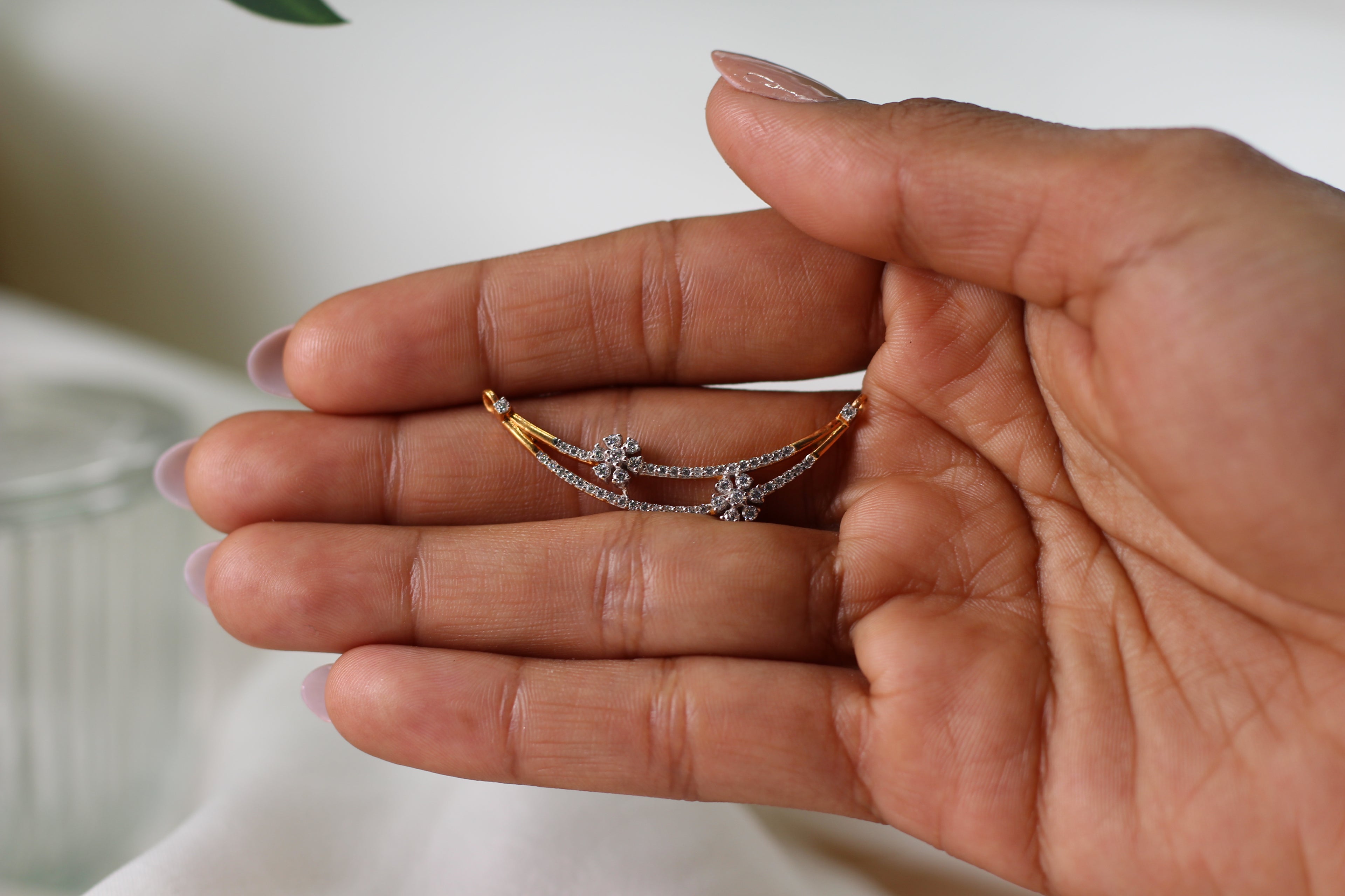Diamond Twin Curve Floral Accent Mangalsutra Pendant
