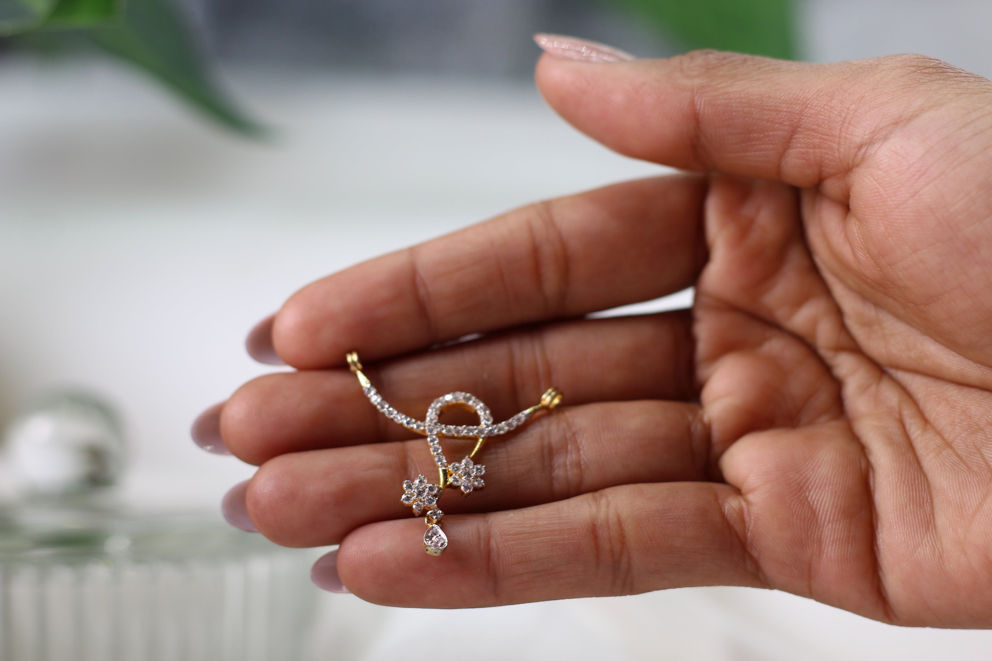 Diamond Loop Curve Floral Drop Mangalsutra Pendant