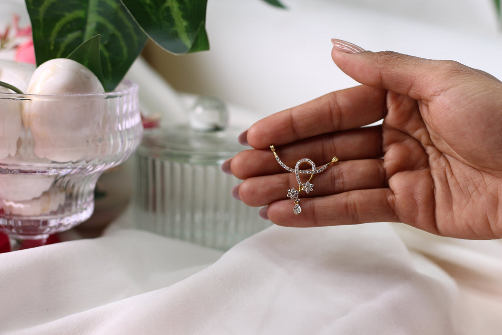 Diamond Loop Curve Floral Drop Mangalsutra Pendant