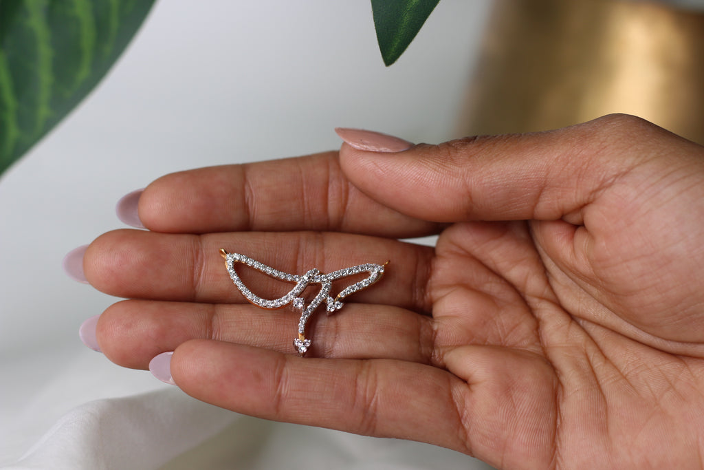 Abstract Wing Shape Gold Pendant With Stone Work