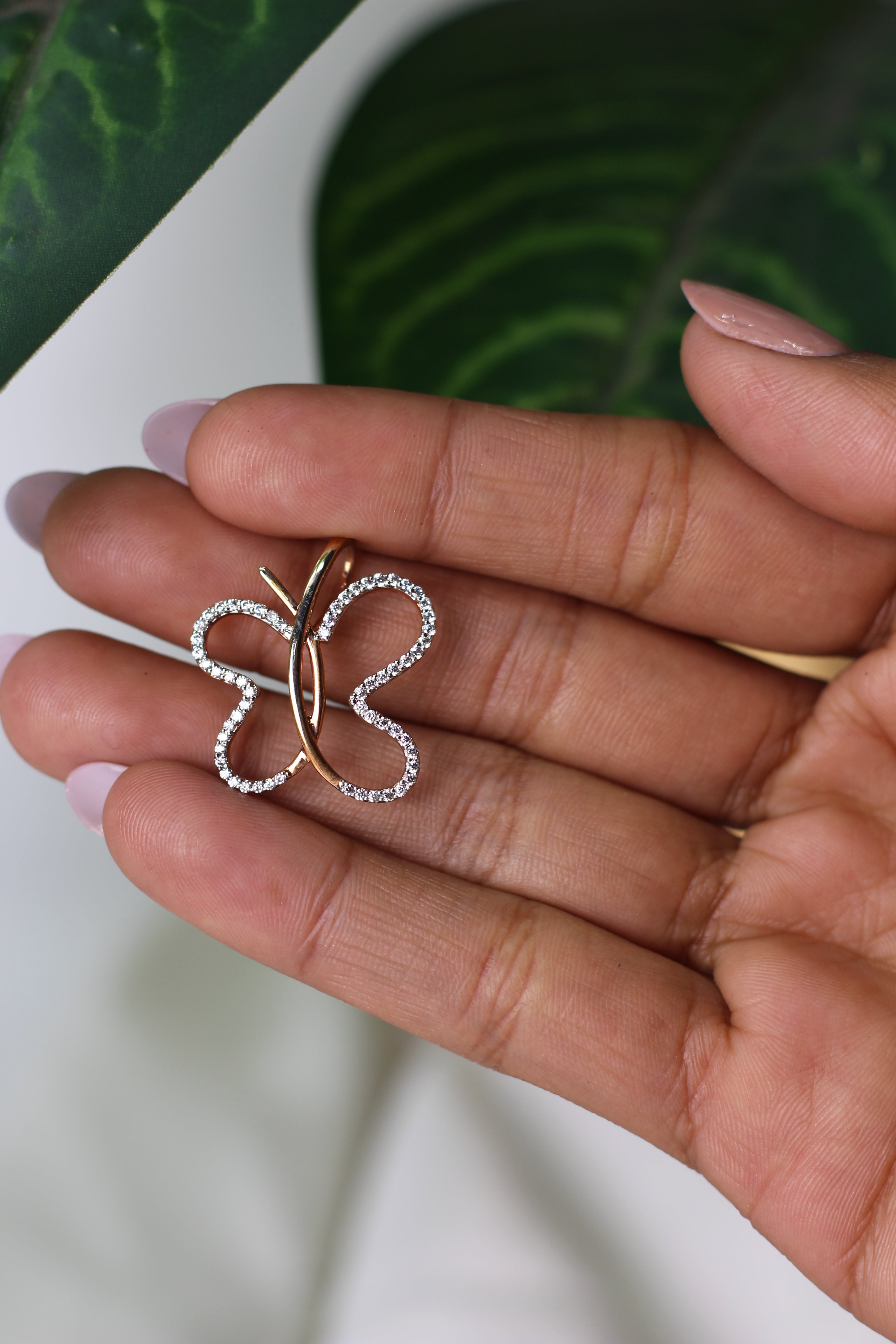 Butterfly Form Gold Pendant With Sparkling Outline