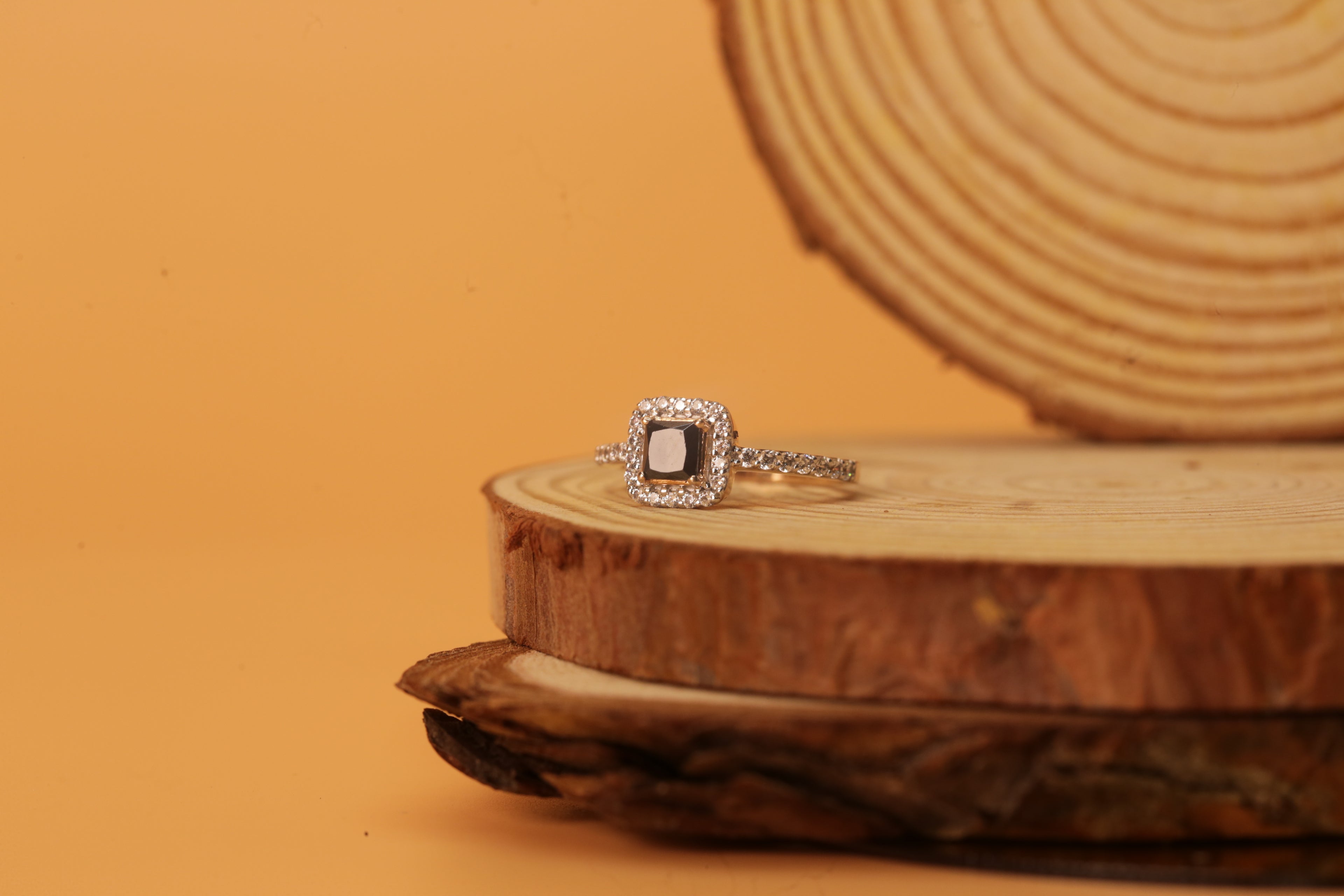 Black Stone Halo Diamond Slim Band Ring