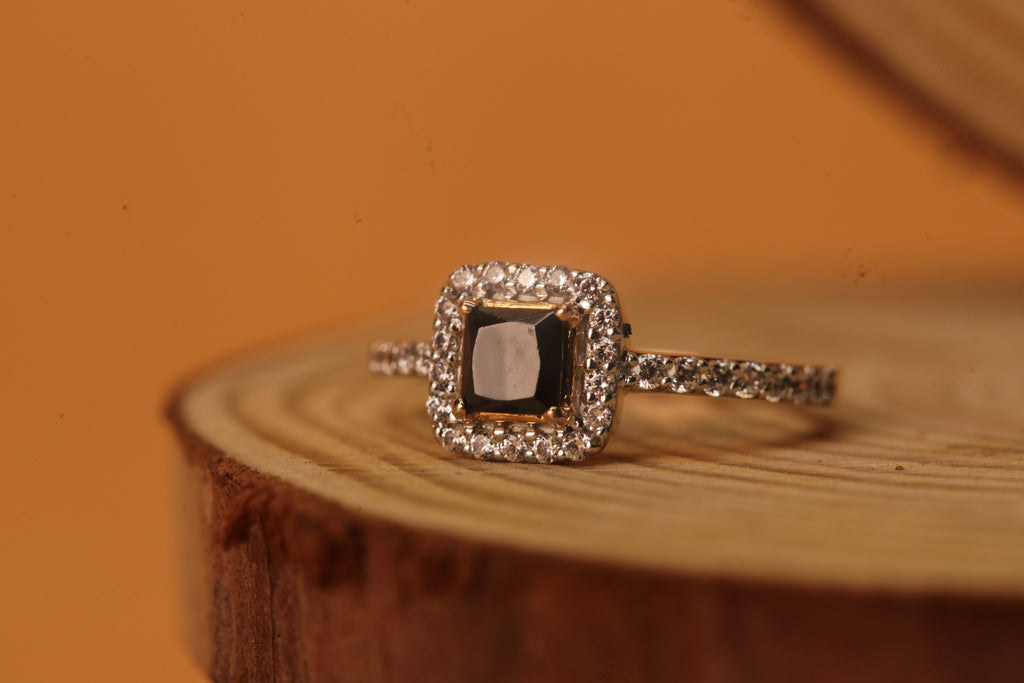 Black Stone Halo Diamond Slim Band Ring
