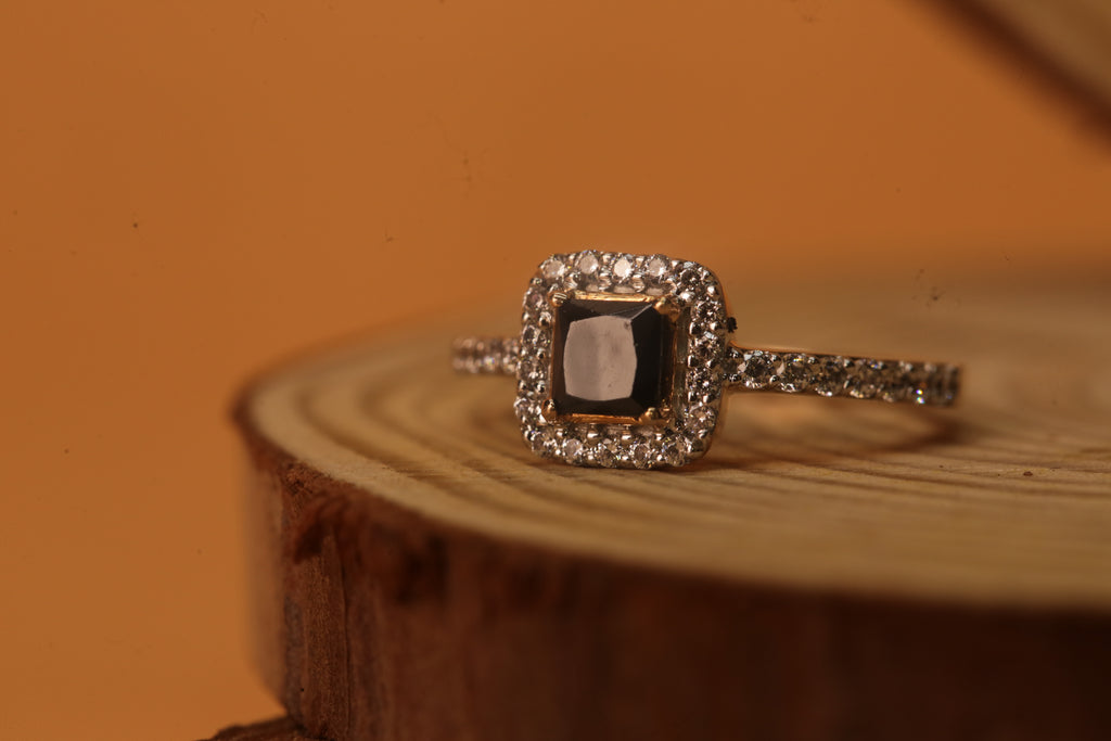 Black Stone Halo Diamond Slim Band Ring