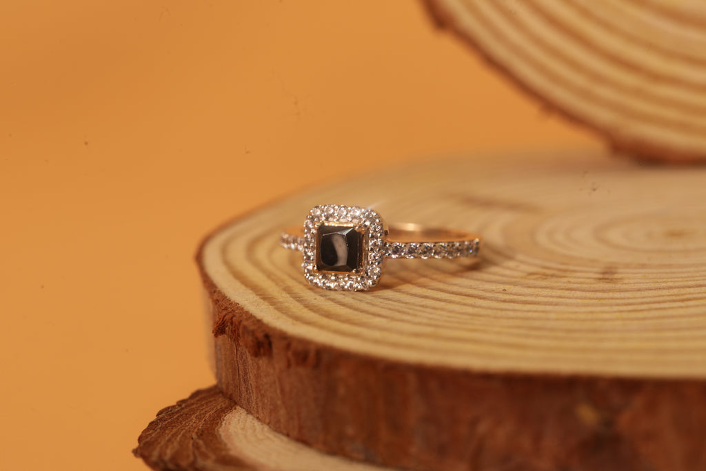 Black Stone Halo Diamond Slim Band Ring