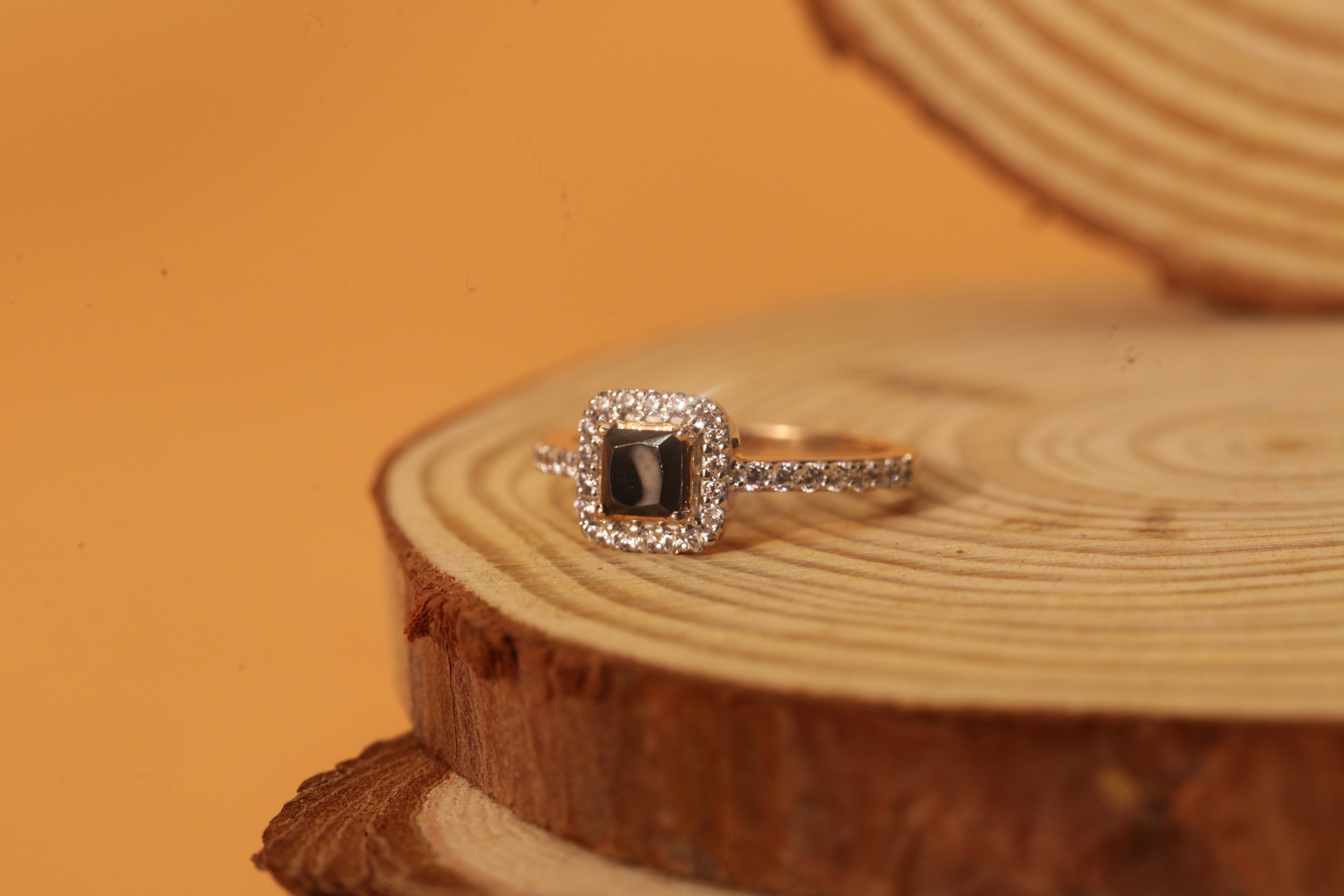 Black Stone Halo Diamond Slim Band Ring