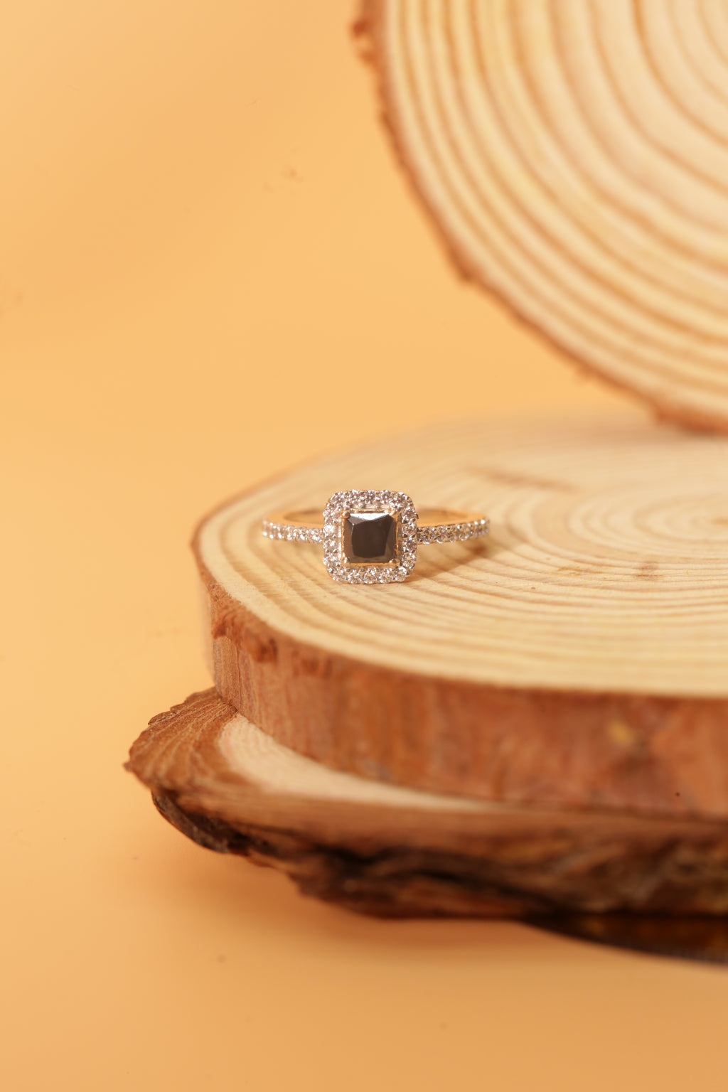 Black Stone Halo Diamond Slim Band Ring