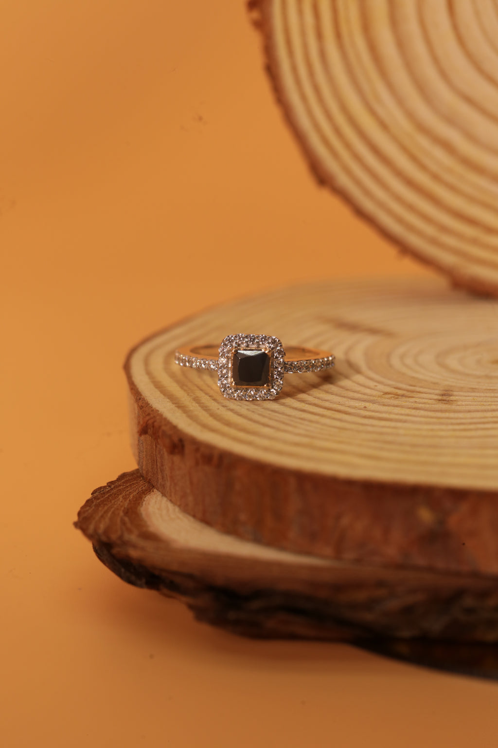 Black Stone Halo Diamond Slim Band Ring