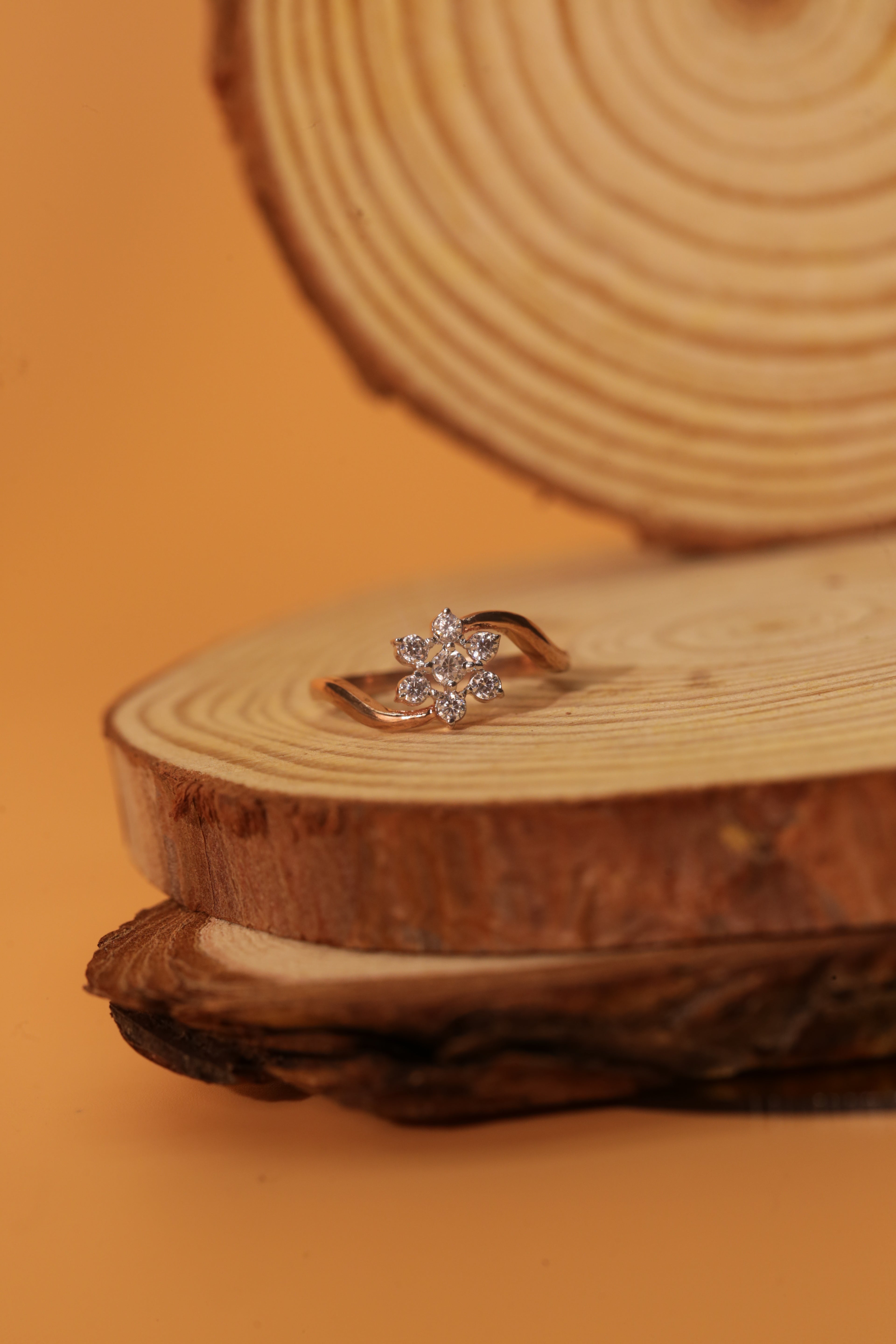 Diamond Floral Cluster Open Band Ring