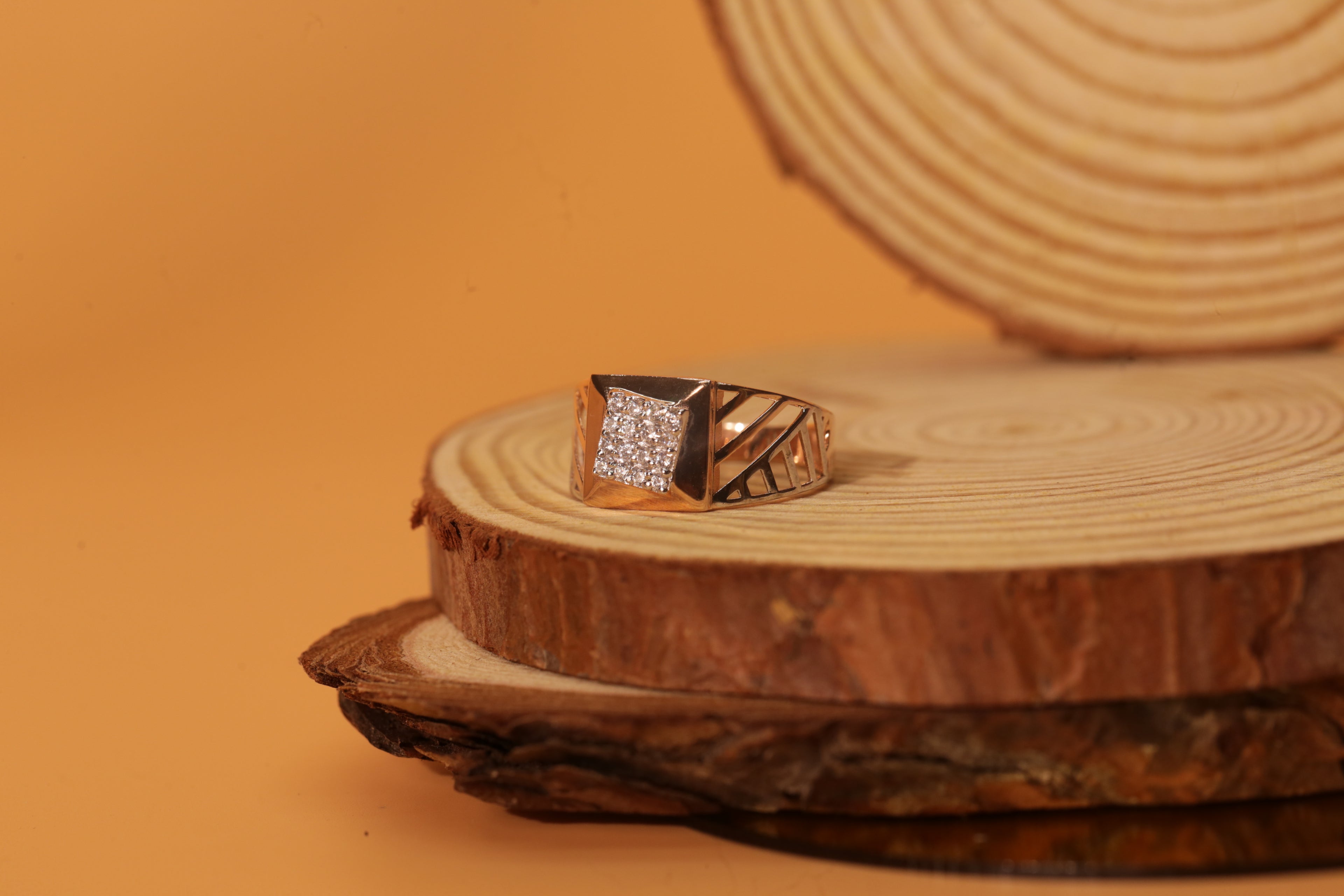 Diamond Square Grid Wide Band Ring