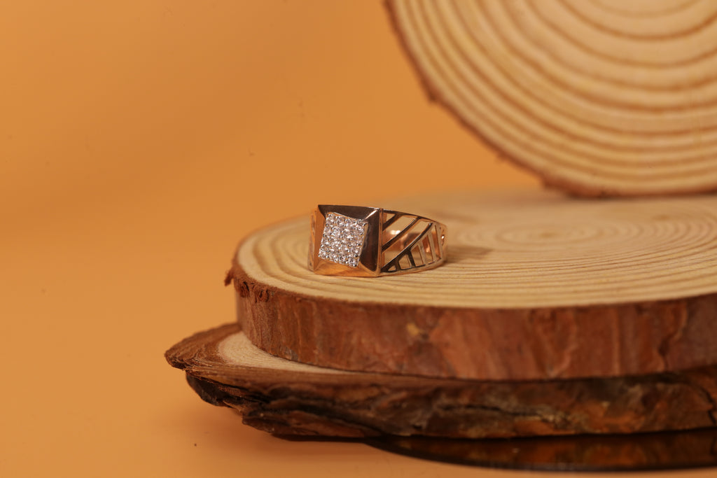 Diamond Square Grid Wide Band Ring