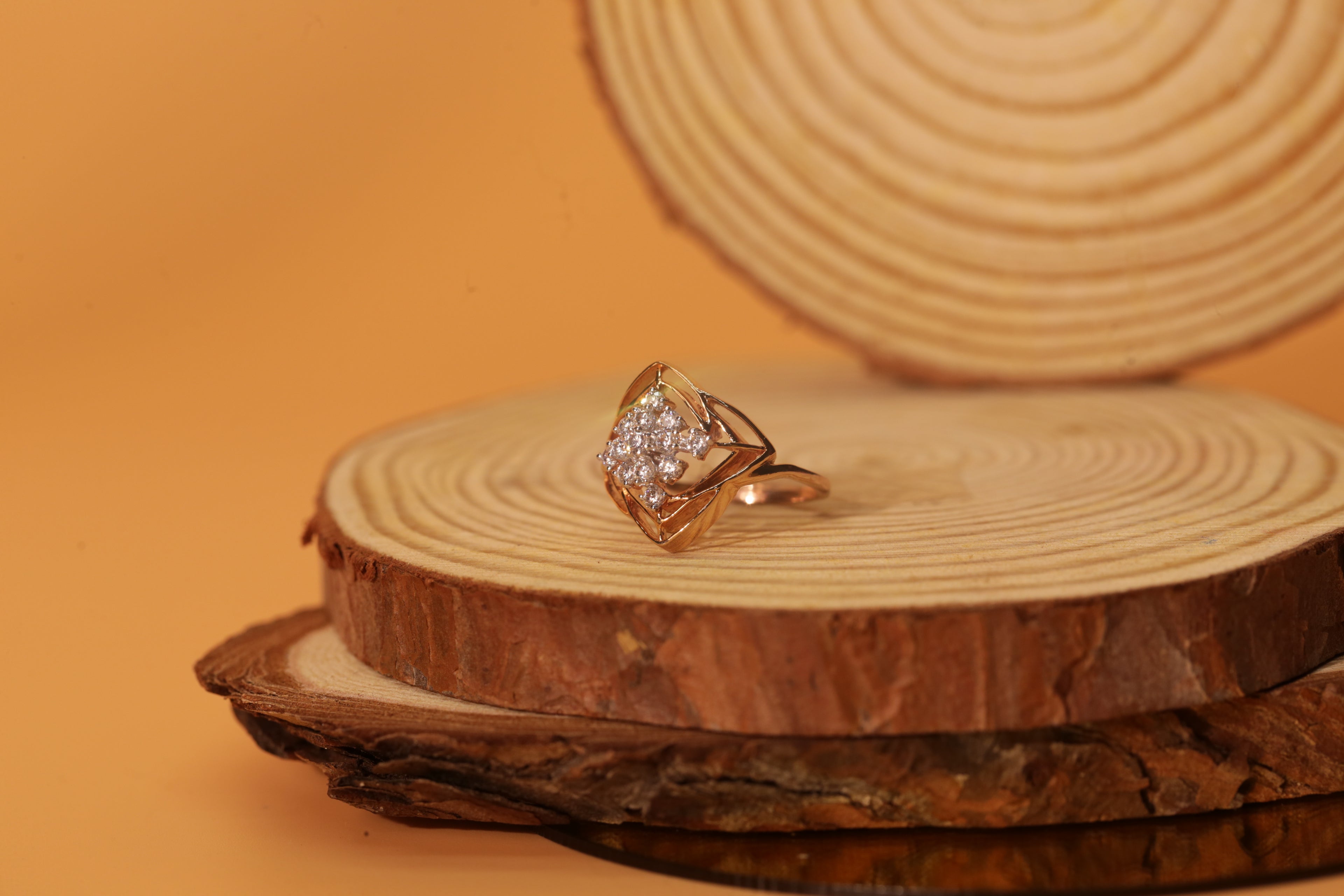 Diamond Floral Geometric Open Frame Ring