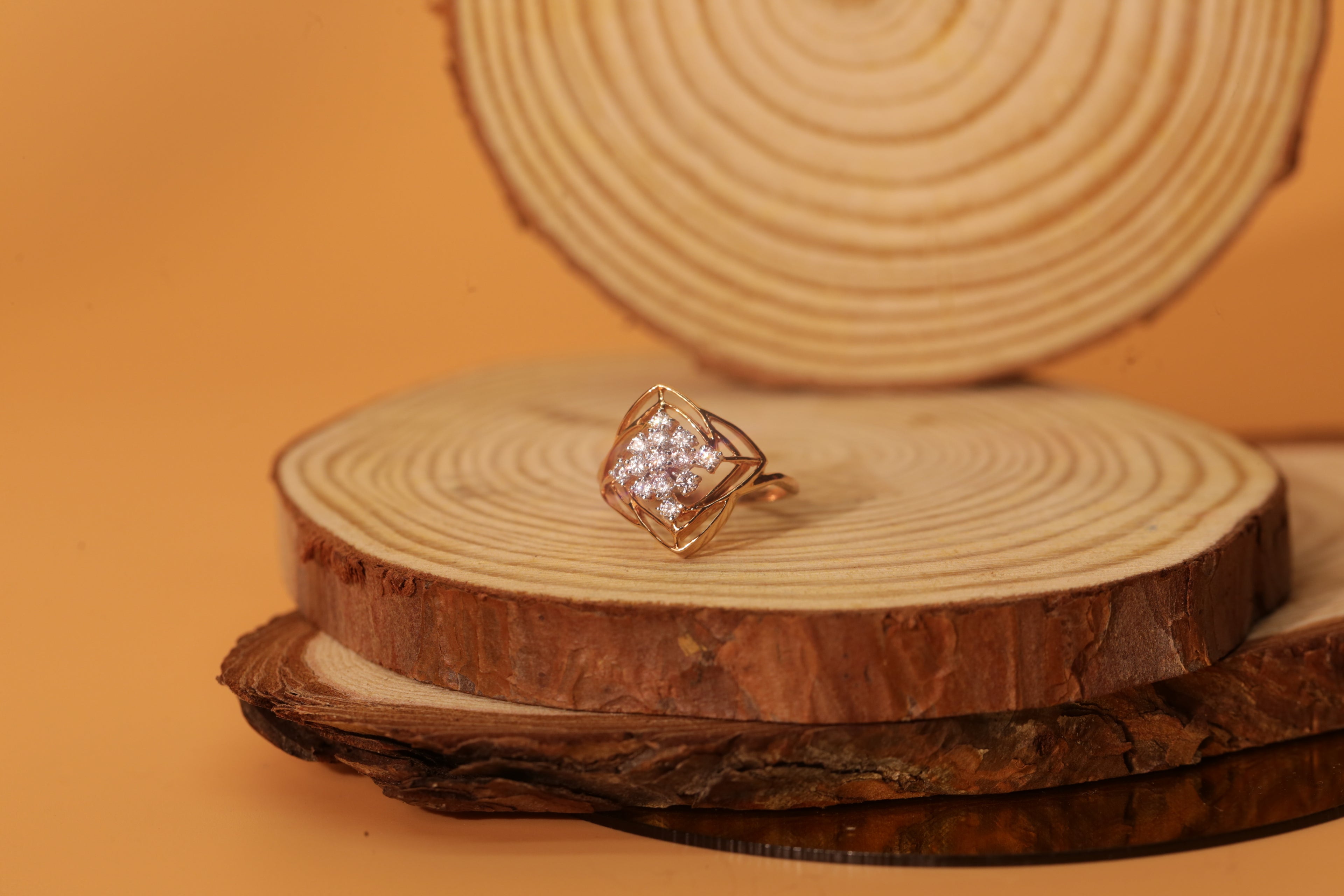 Diamond Floral Geometric Open Frame Ring