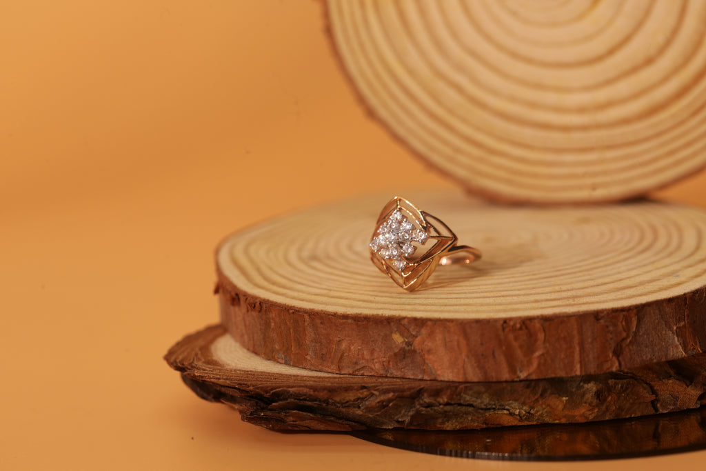 Diamond Floral Geometric Open Frame Ring