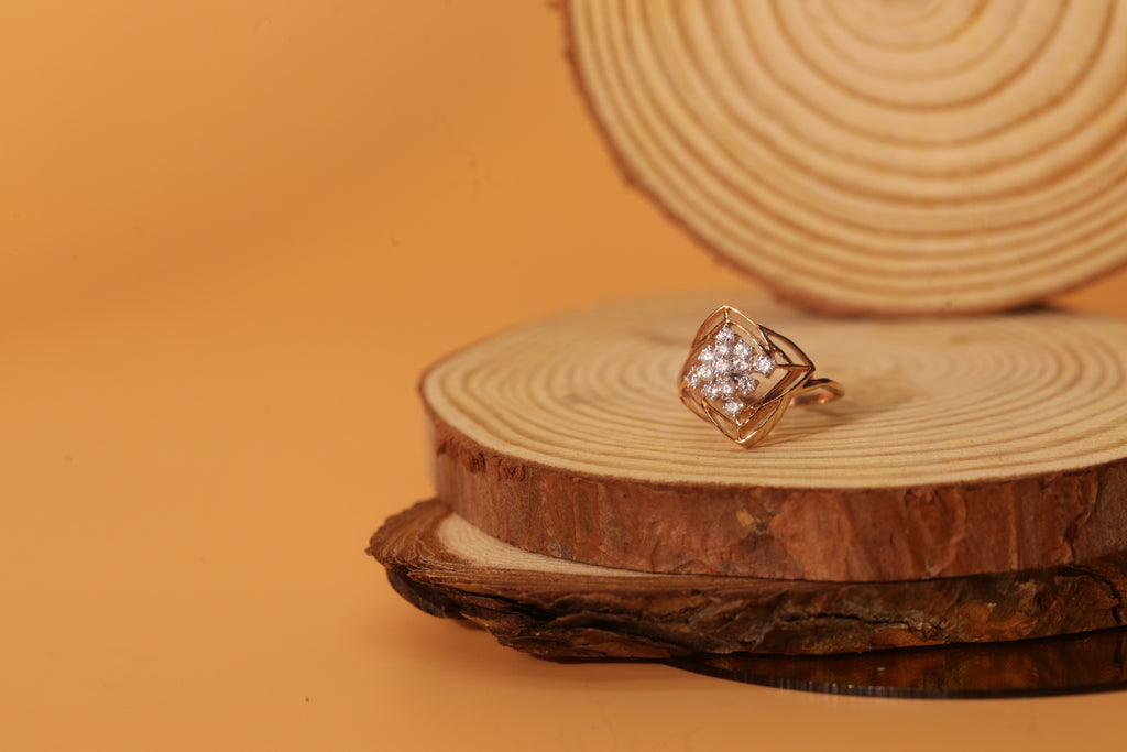 Diamond Floral Geometric Open Frame Ring