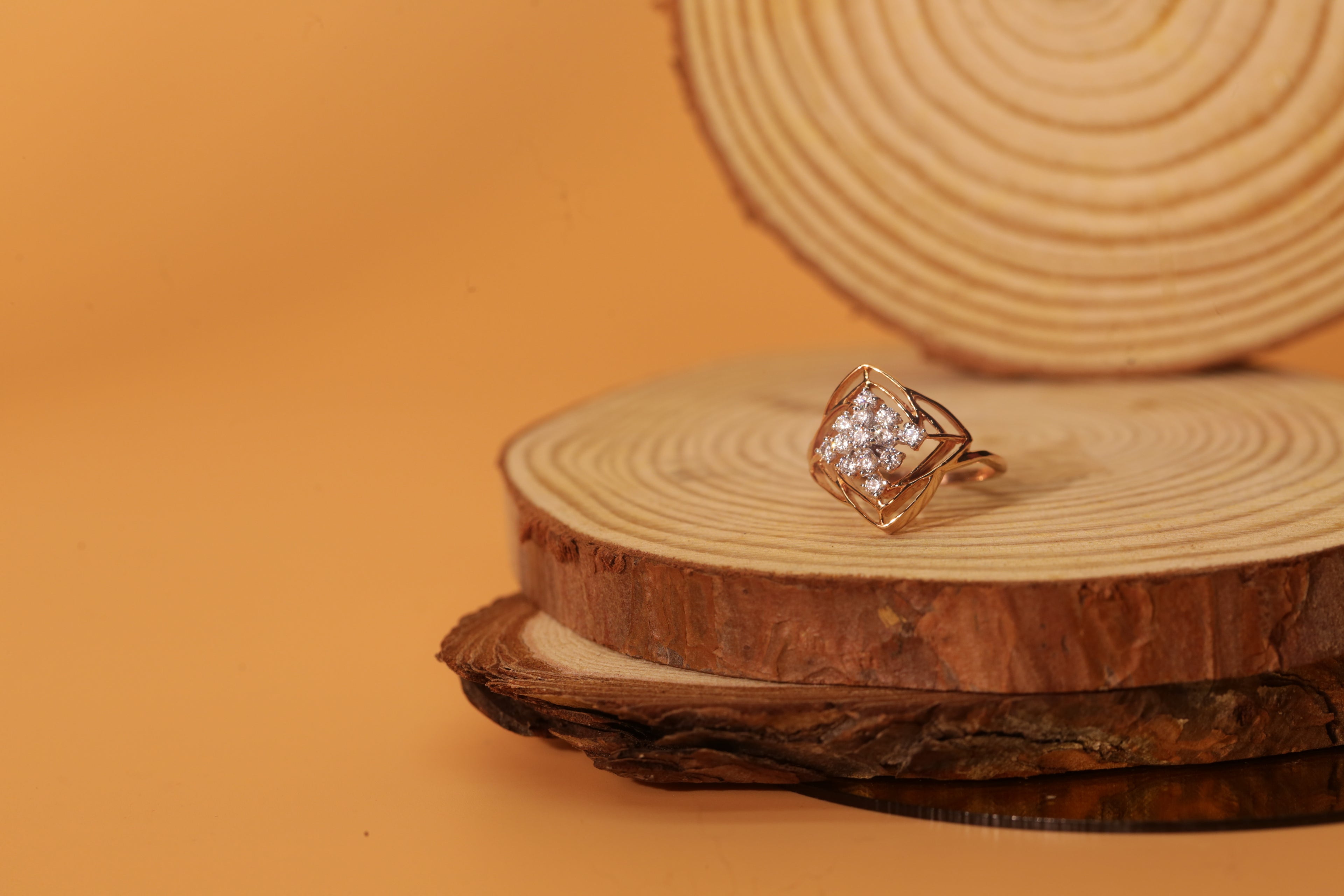 Diamond Floral Geometric Open Frame Ring