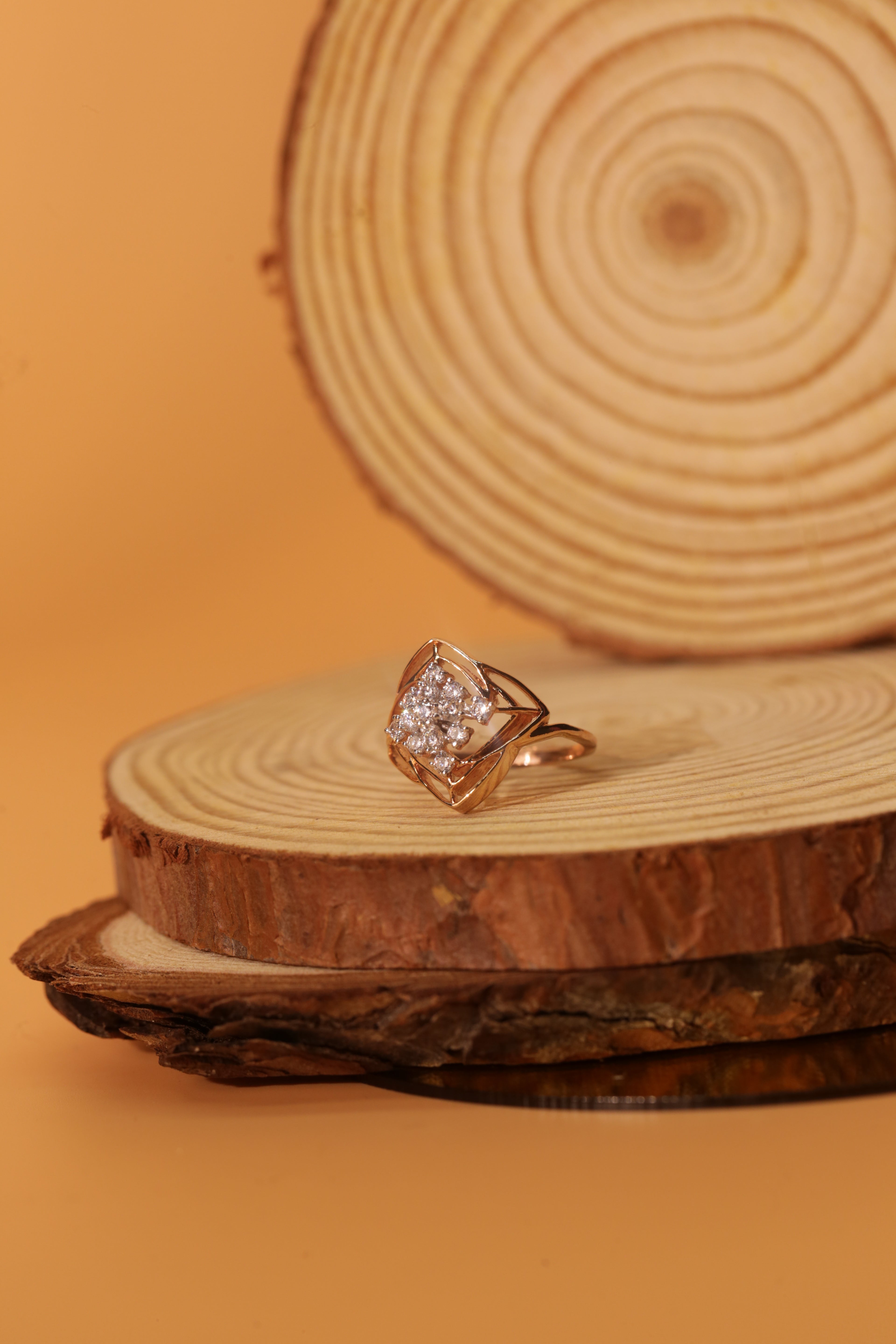 Diamond Floral Geometric Open Frame Ring