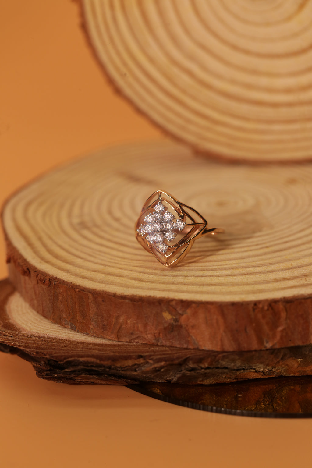Diamond Floral Geometric Open Frame Ring