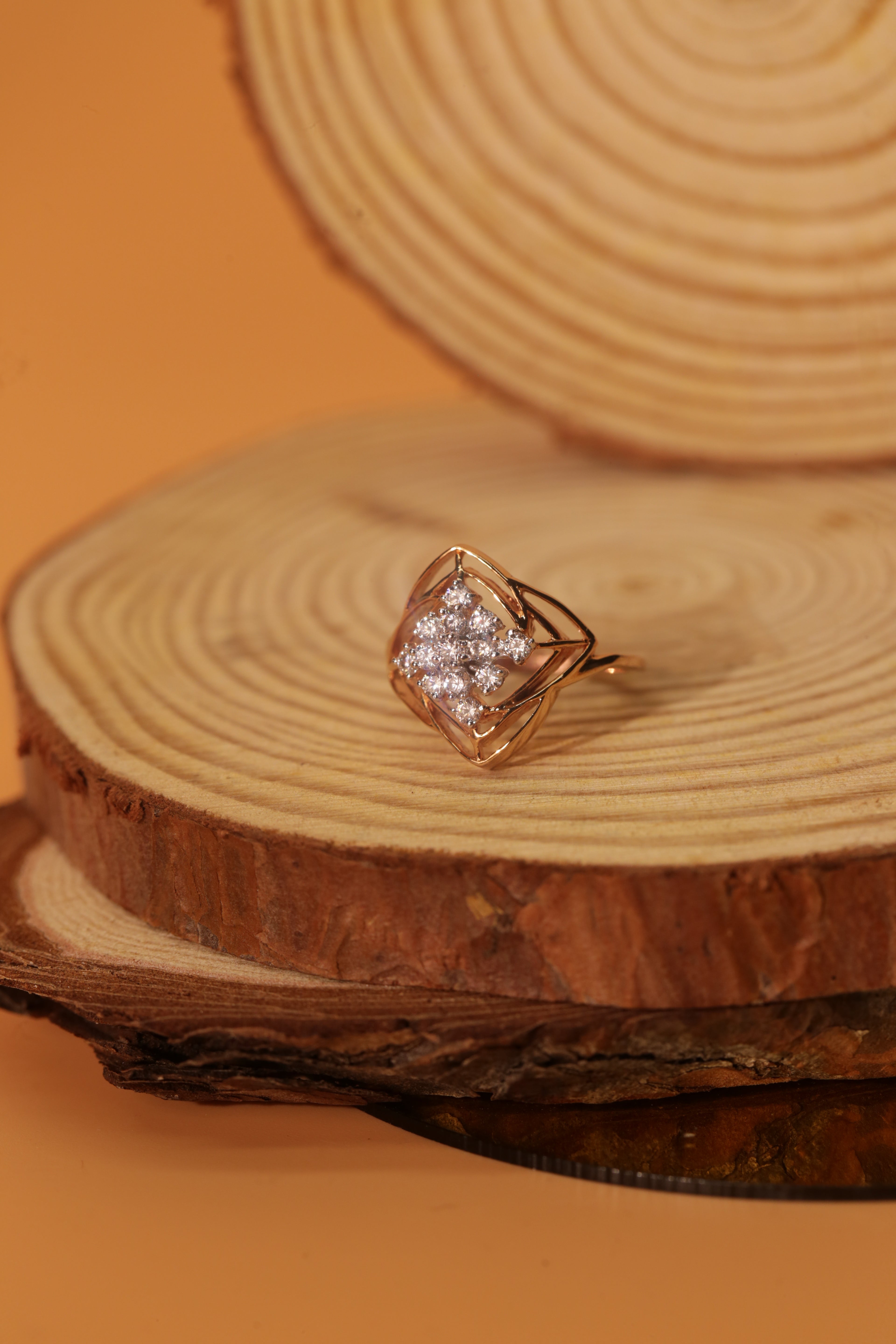 Diamond Floral Geometric Open Frame Ring