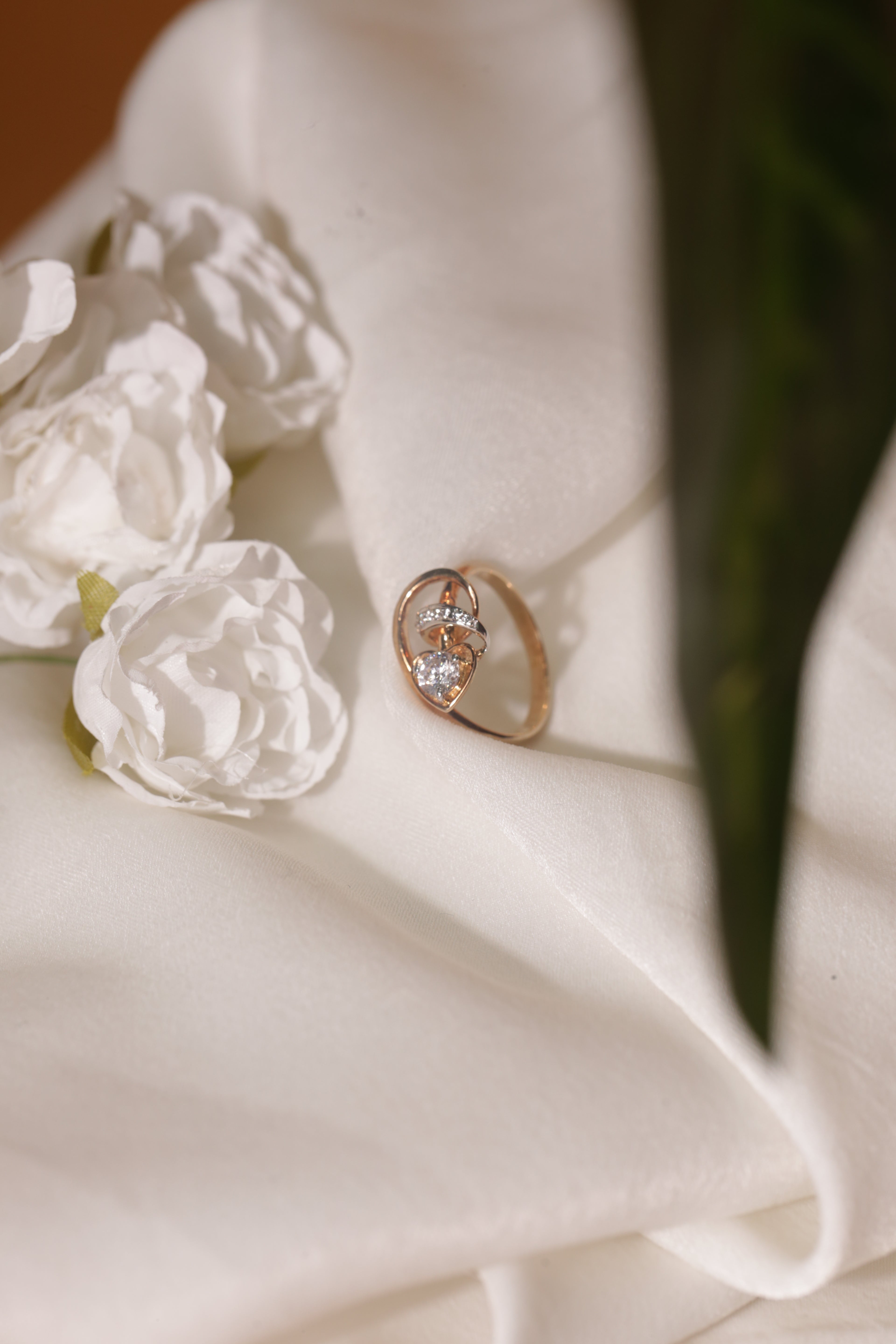 Diamond Heart Motif Open Wrap Ring