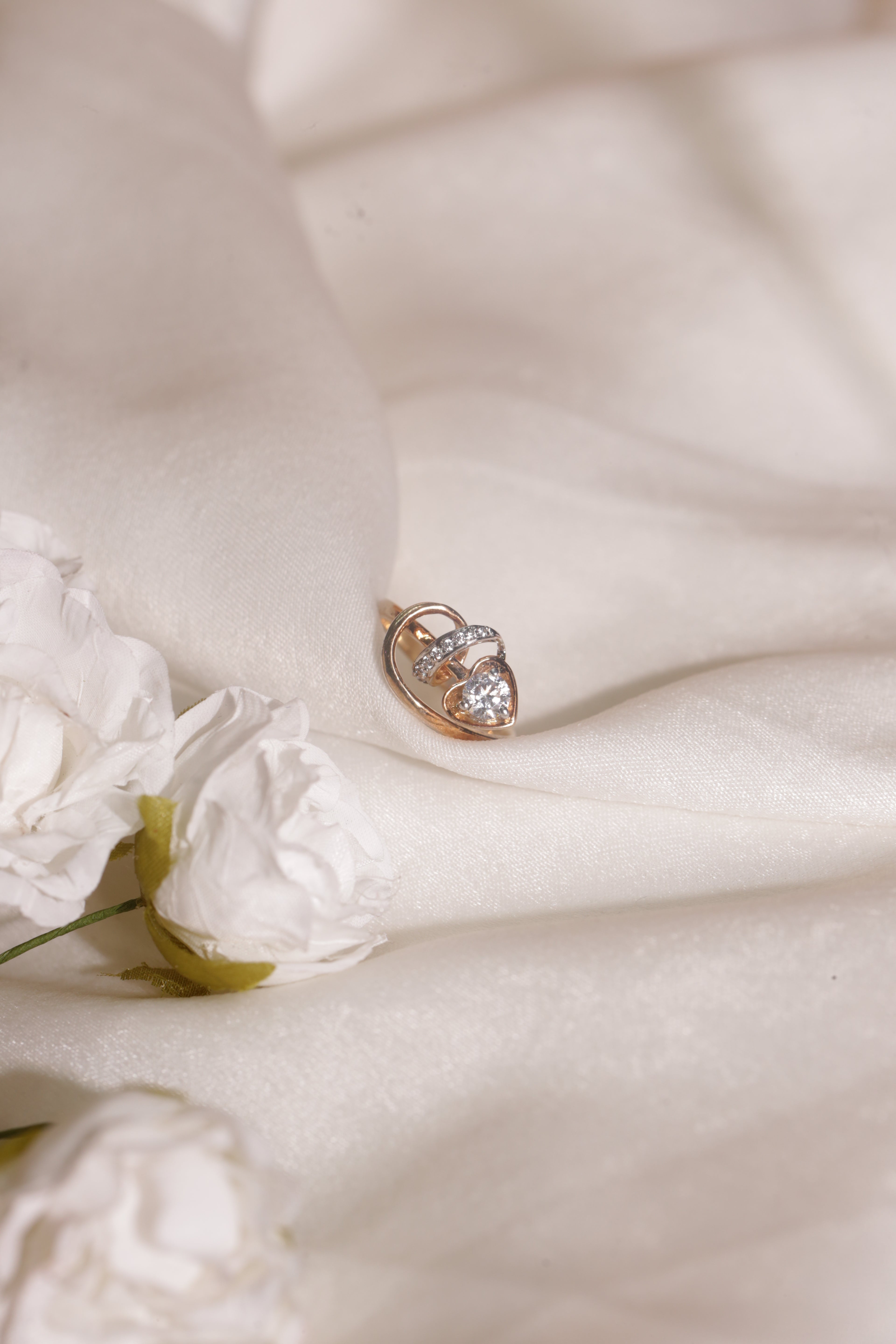 Diamond Heart Motif Open Wrap Ring