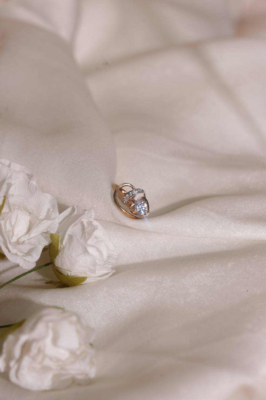Diamond Heart Motif Open Wrap Ring