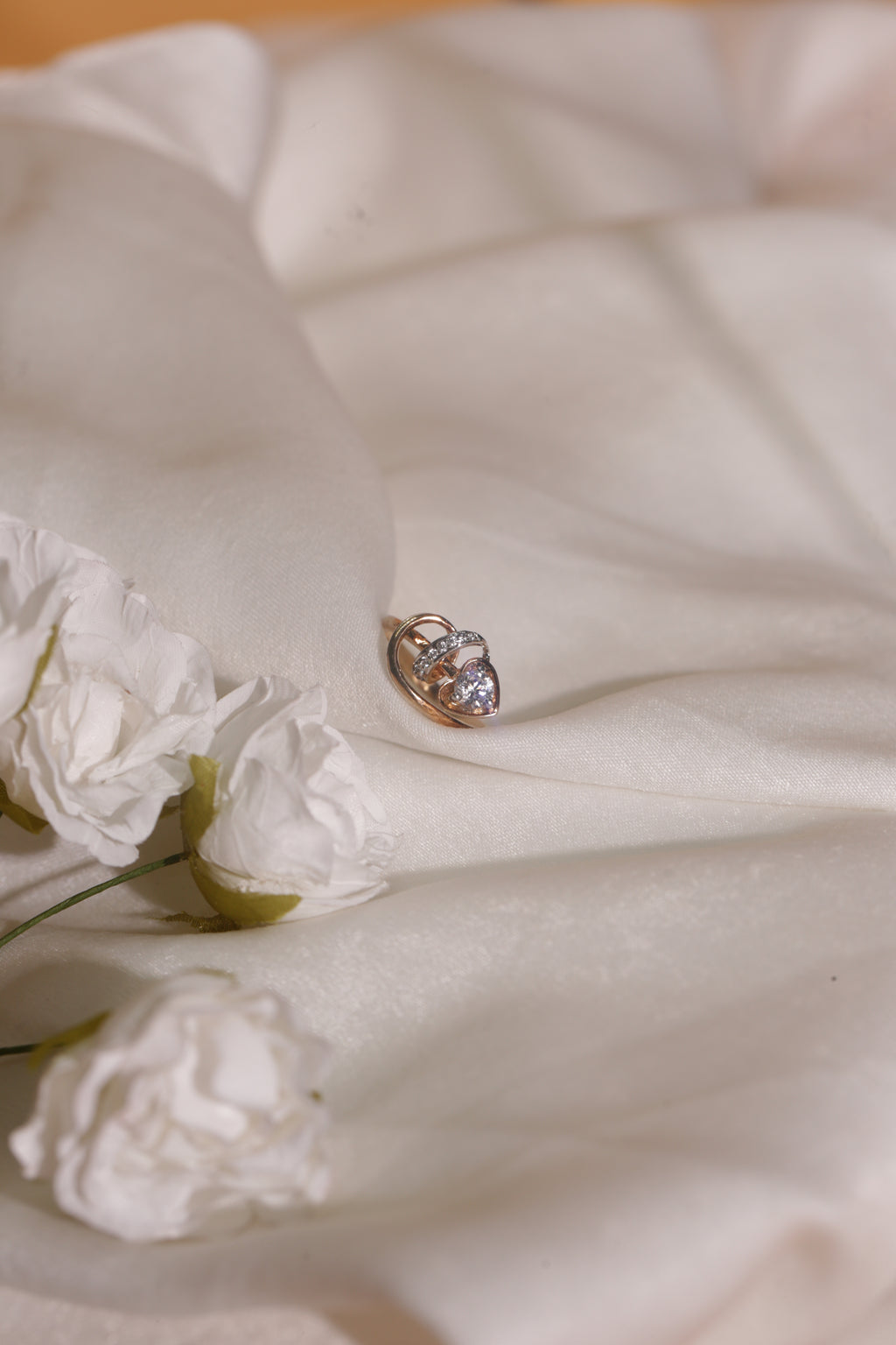 Diamond Heart Motif Open Wrap Ring