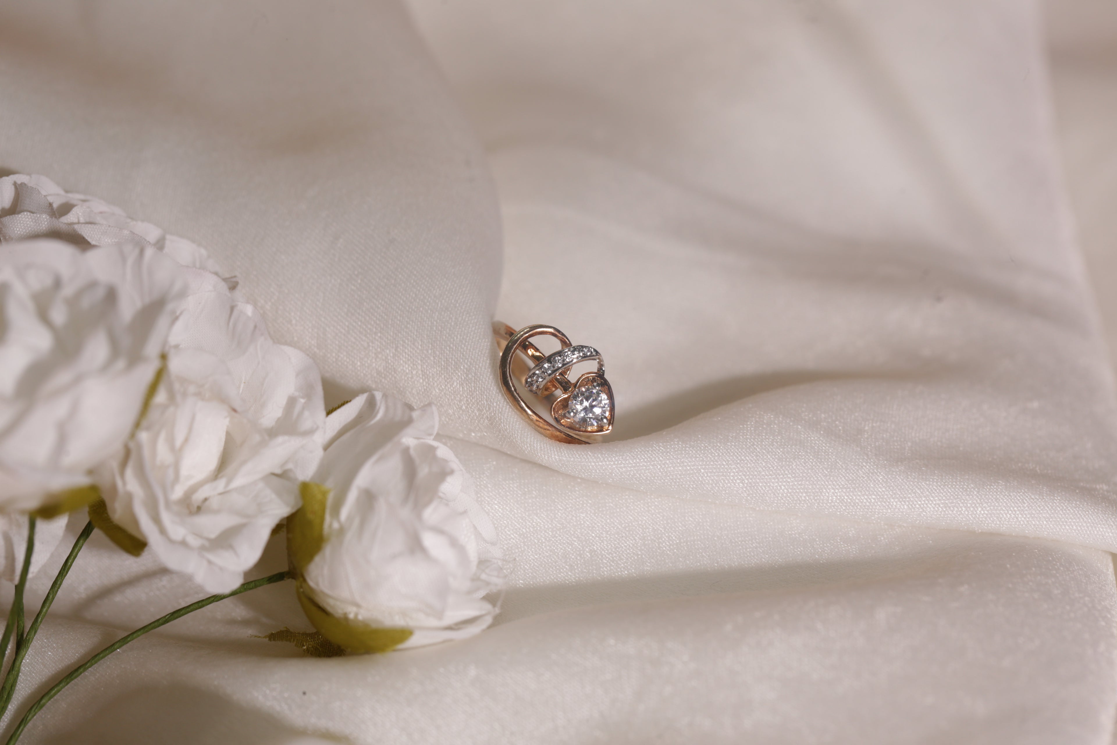 Diamond Heart Motif Open Wrap Ring