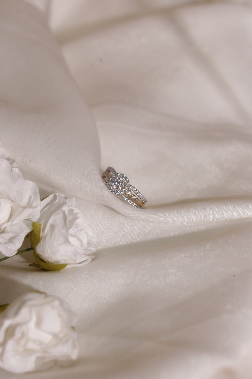 Diamond Halo Center Ring with Double Row Band