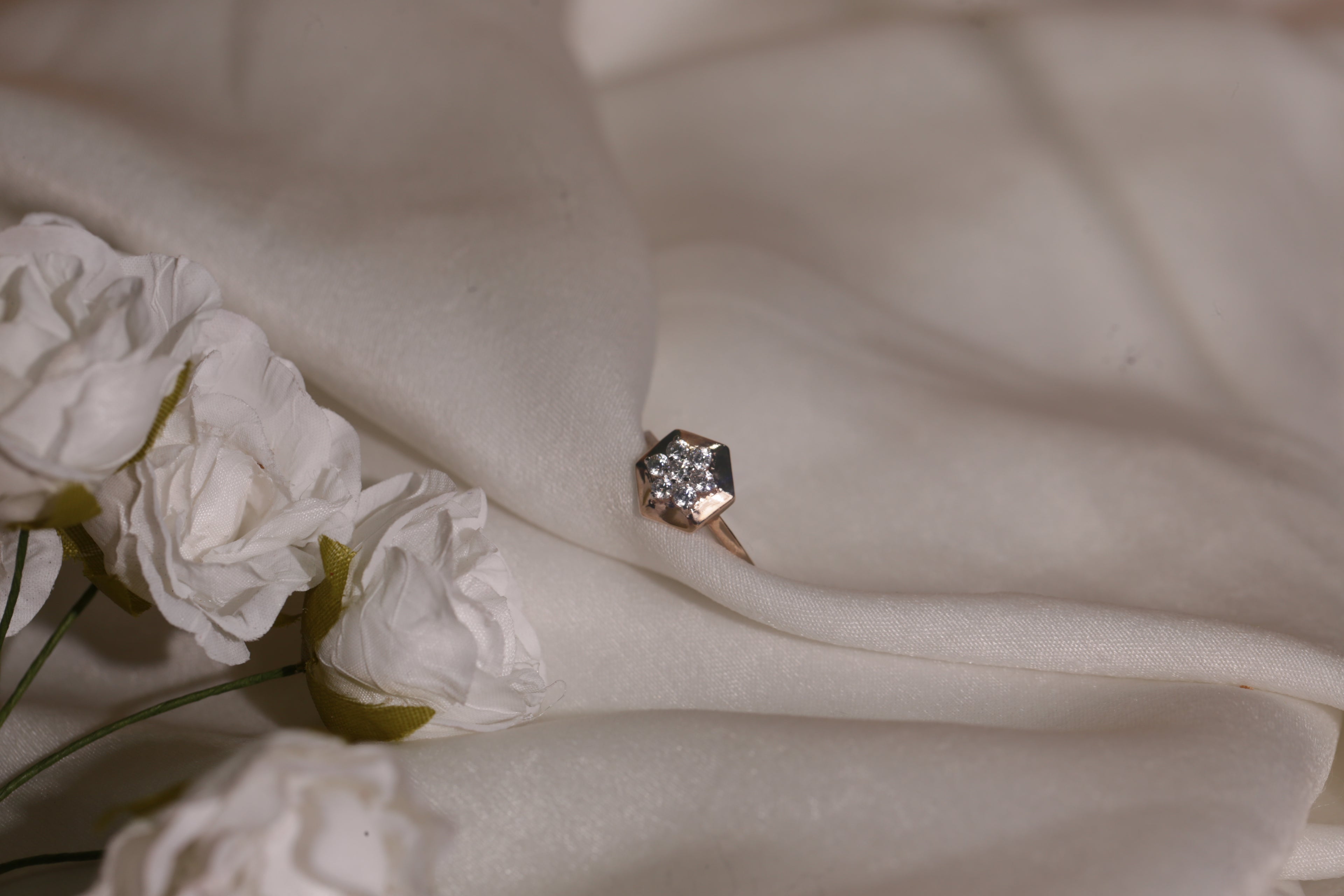 Diamond Hexagon Cluster Band Ring