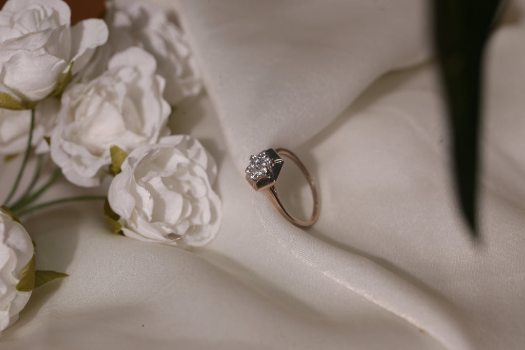 Diamond Hexagon Cluster Band Ring
