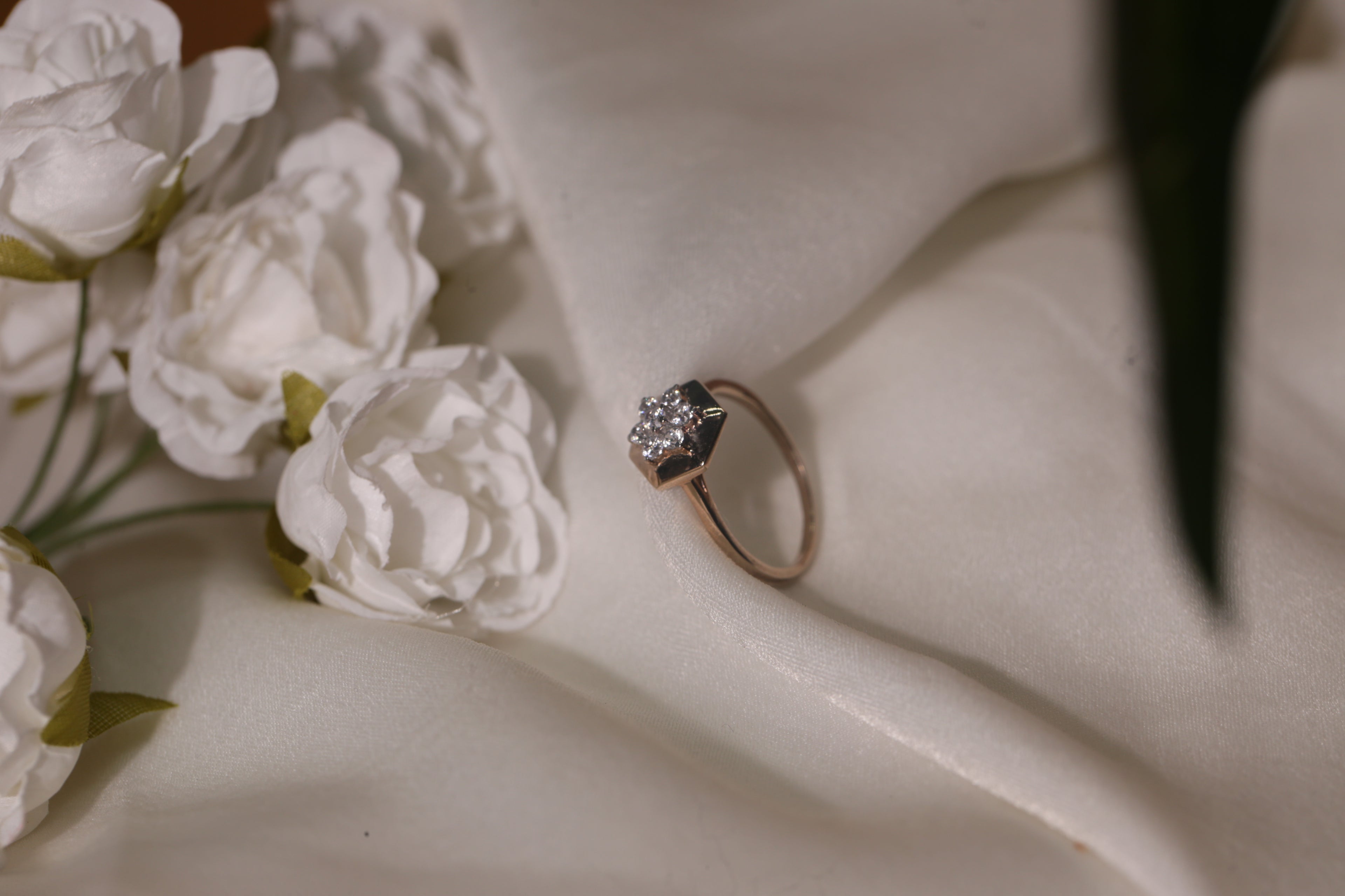 Diamond Hexagon Cluster Band Ring