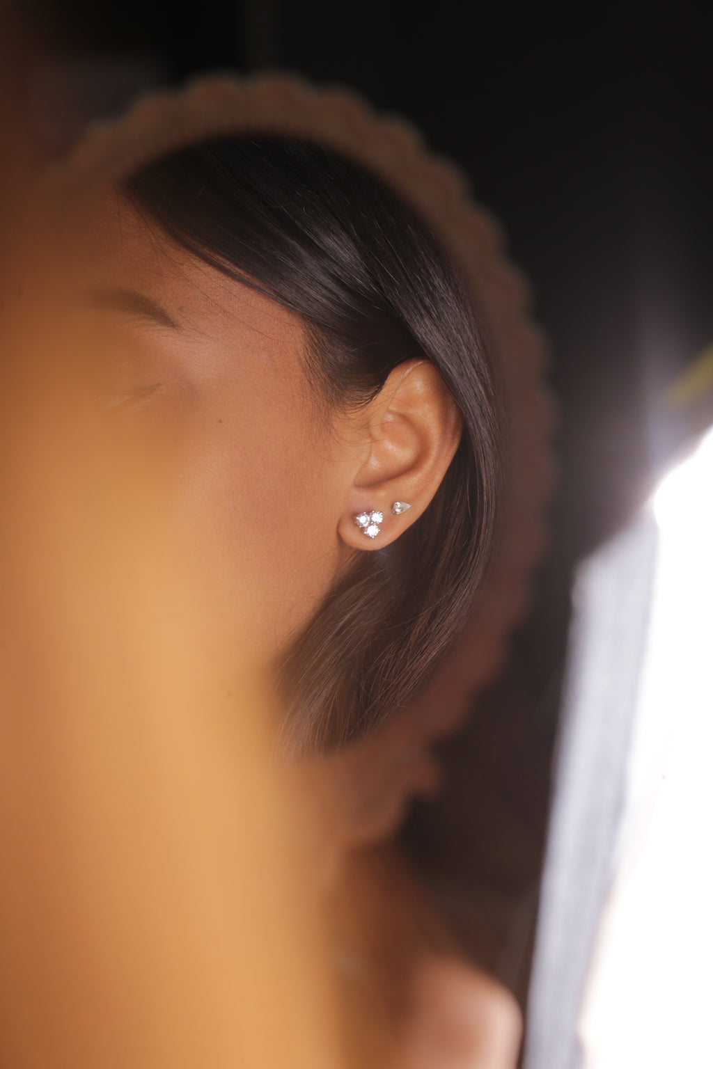 Triangle Shape Gold Stud Earrings With Round Diamond