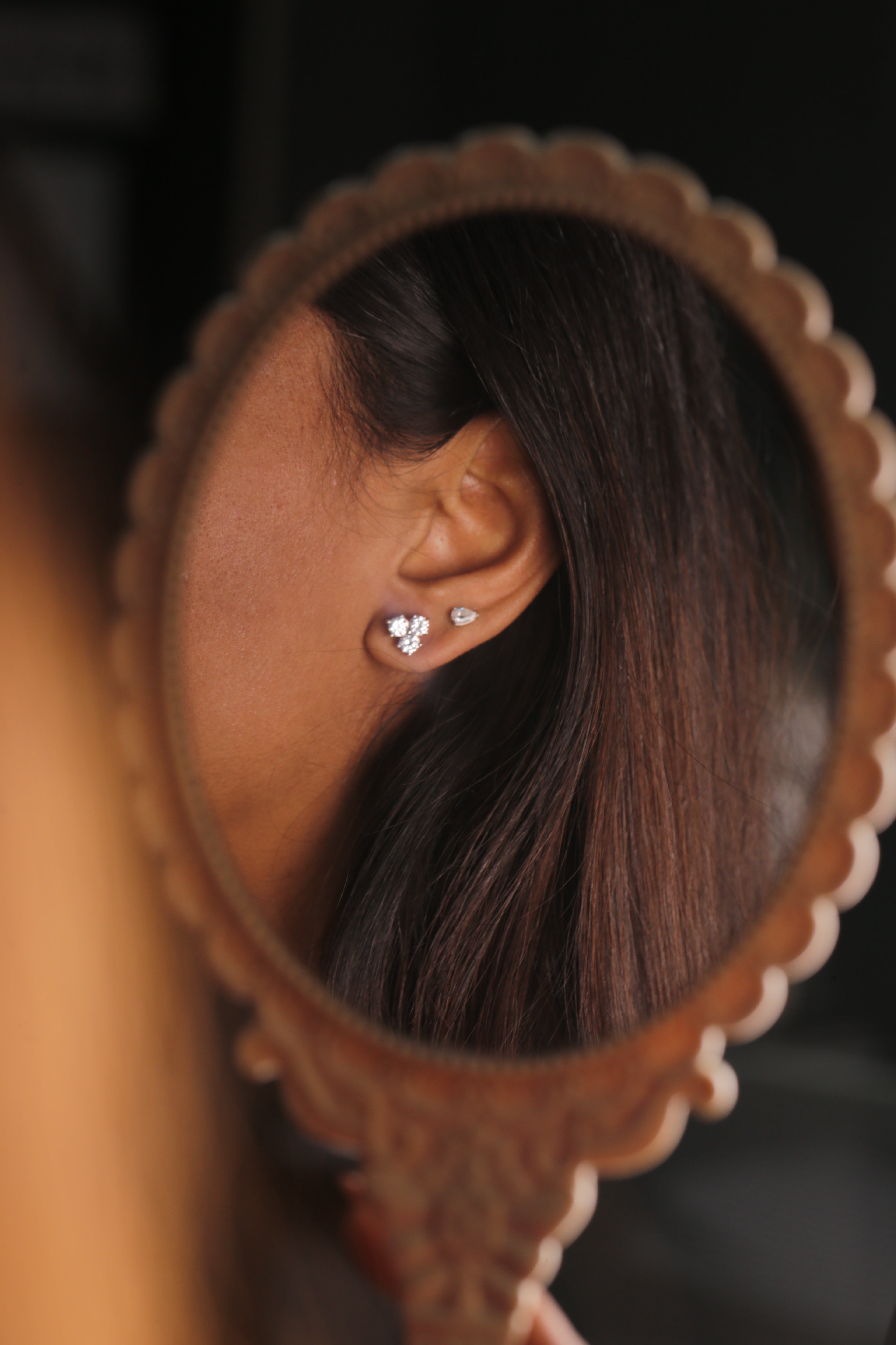 Triangle Shape Gold Stud Earrings With Round Diamond