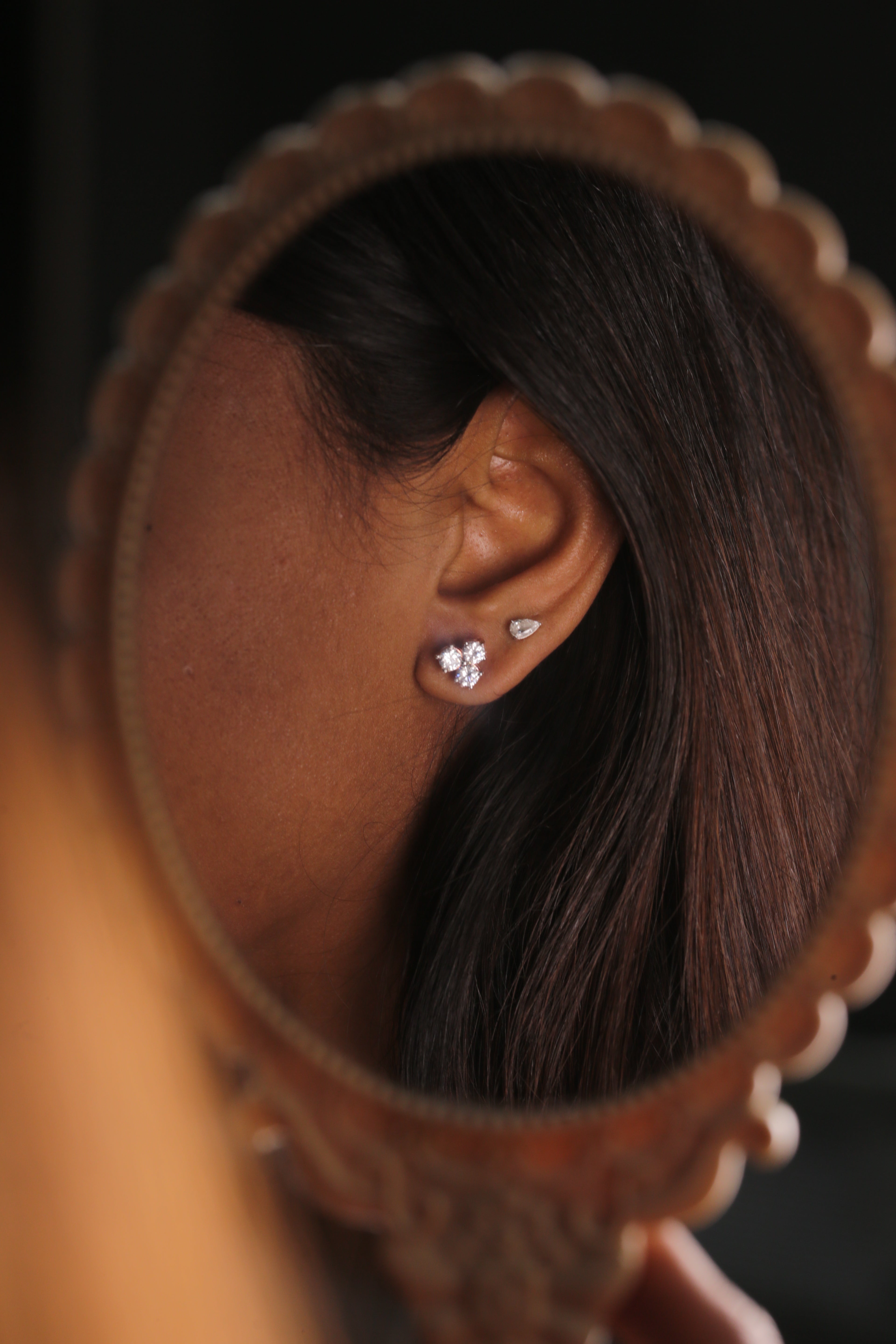 Triangle Shape Gold Stud Earrings With Round Diamond