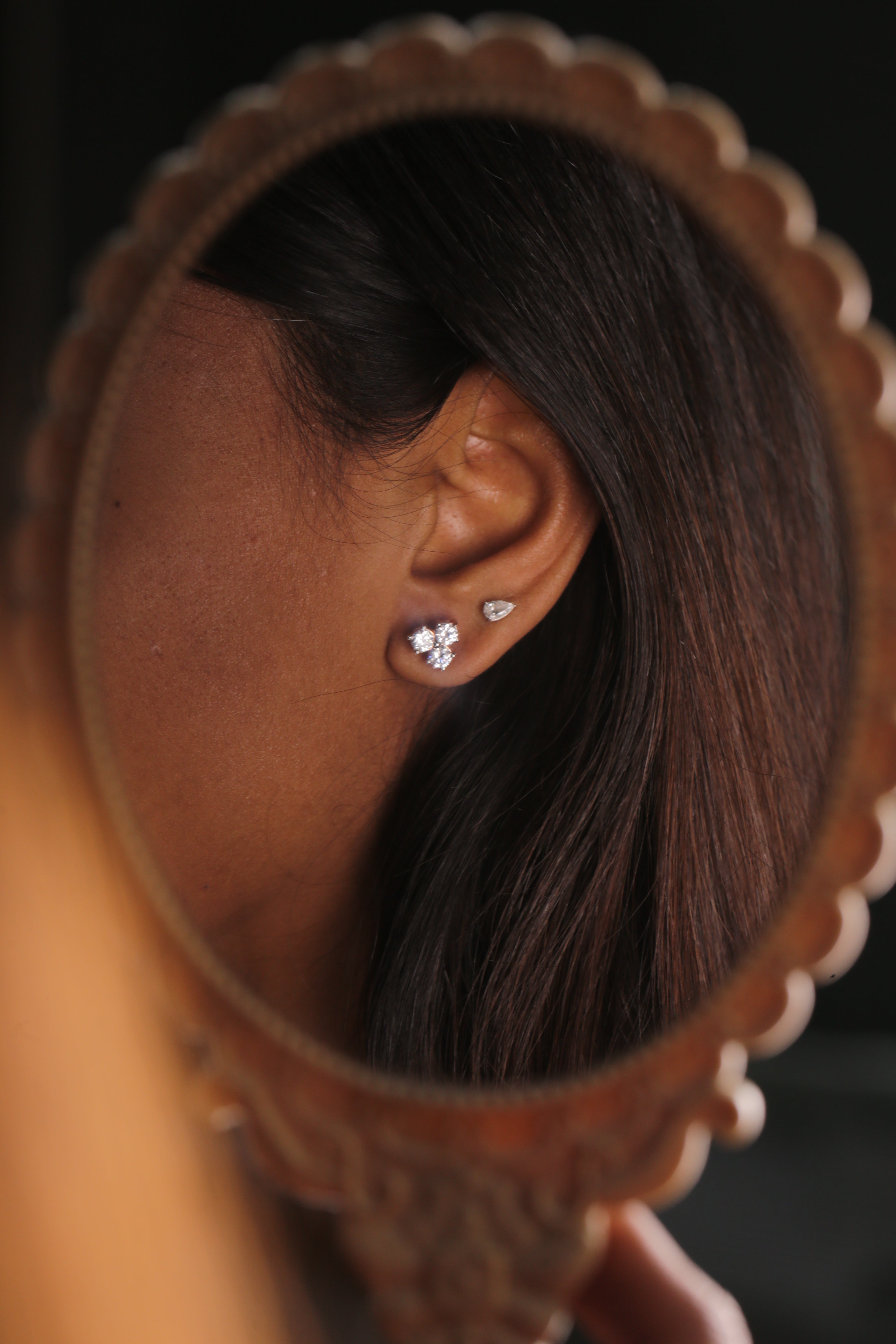 Triangle Shape Gold Stud Earrings With Round Diamond