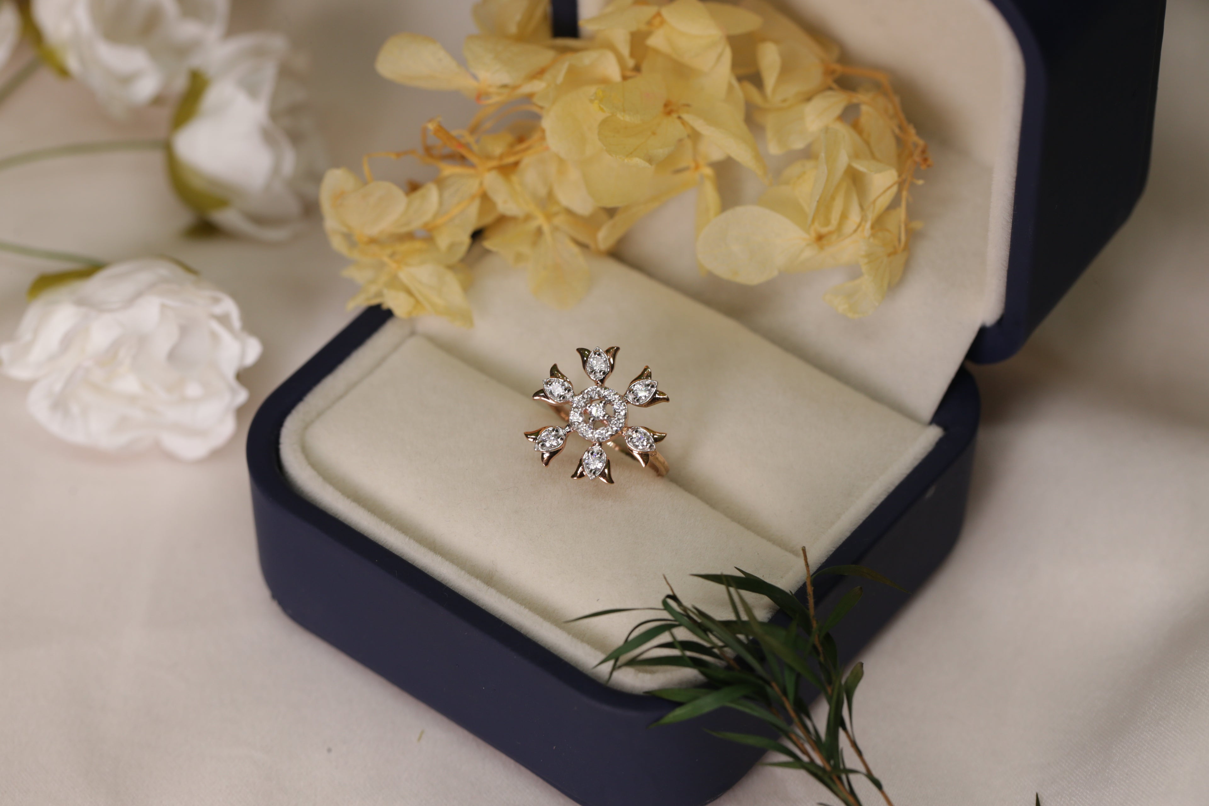 Diamond Floral Sunburst Cluster Ring