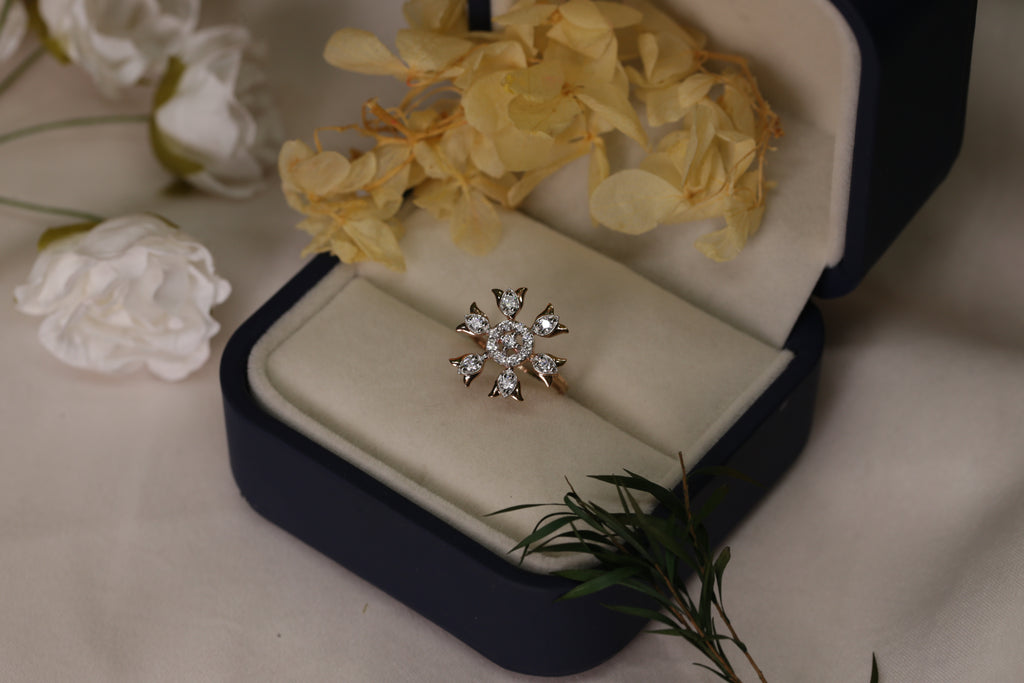 Diamond Floral Sunburst Cluster Ring