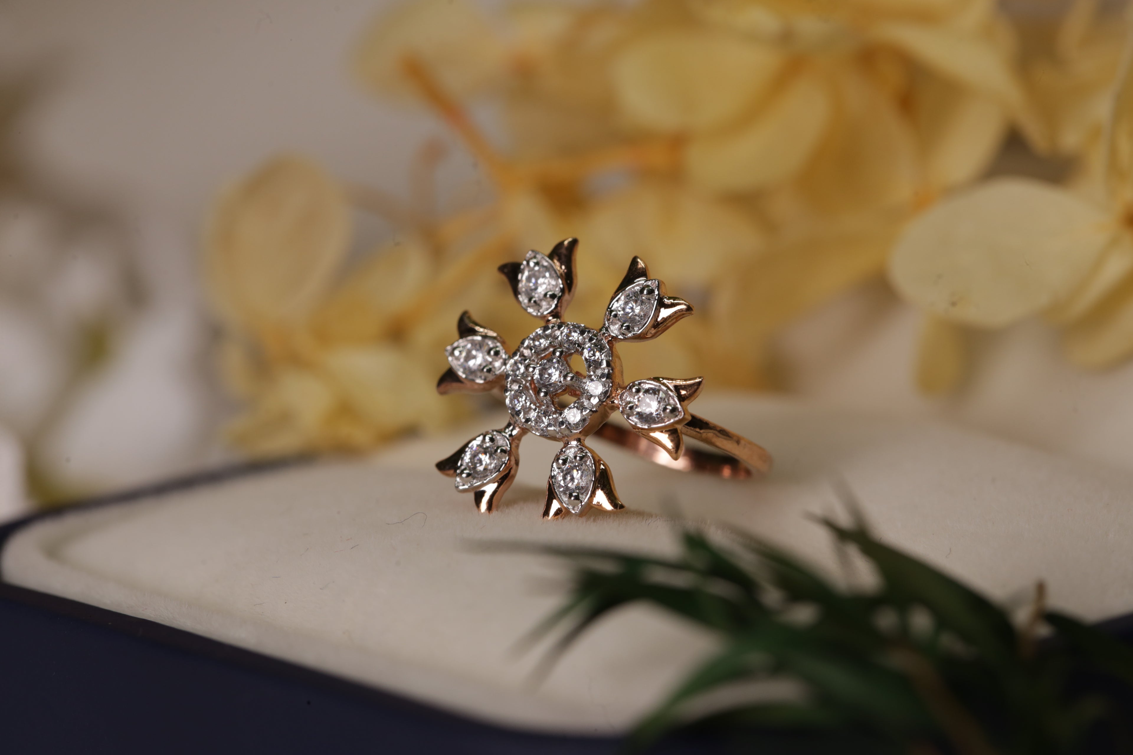 Diamond Floral Sunburst Cluster Ring