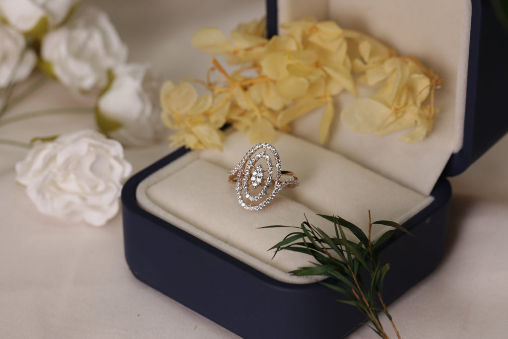 Diamond Oval Layered Open Band Ring