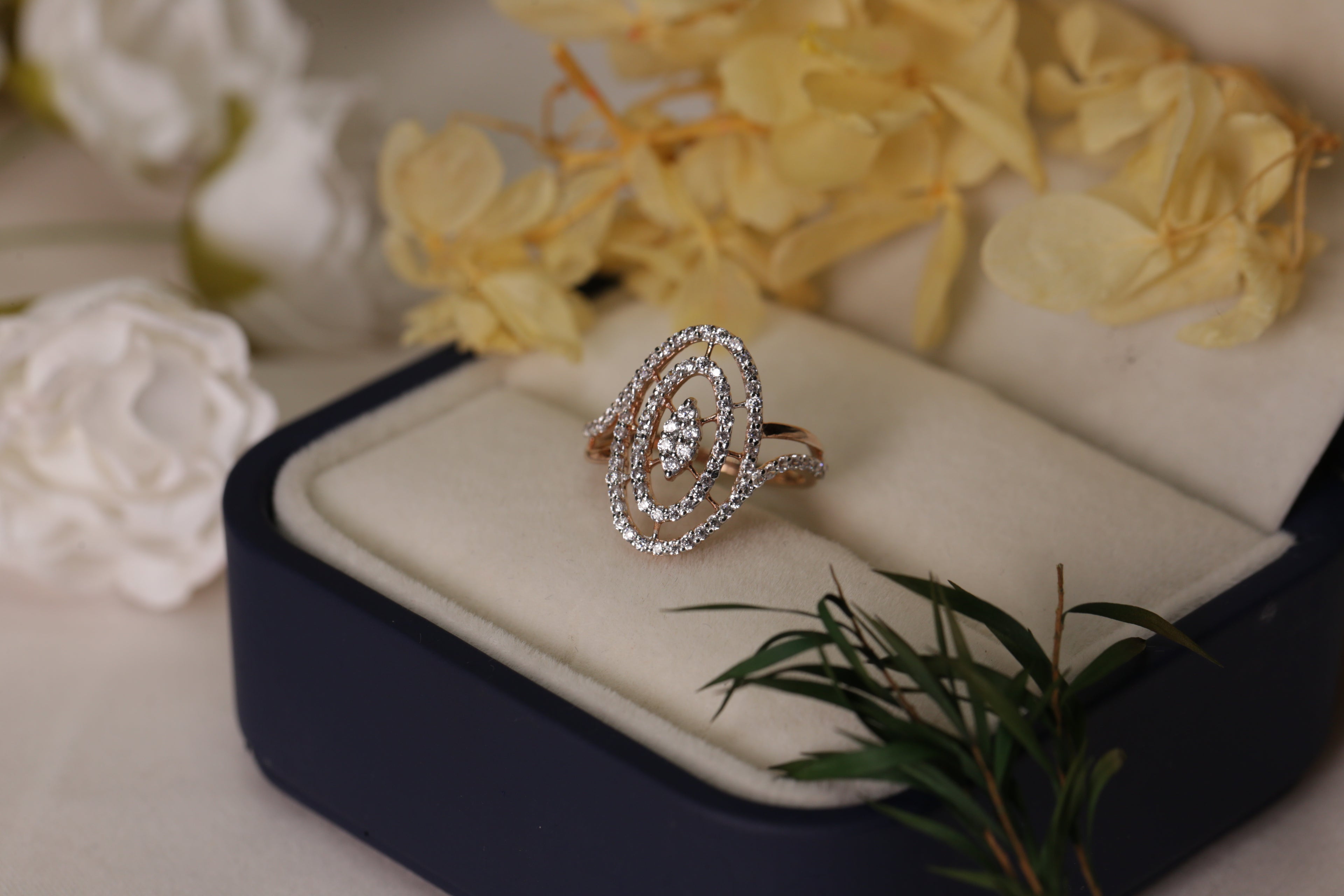 Diamond Oval Layered Open Band Ring