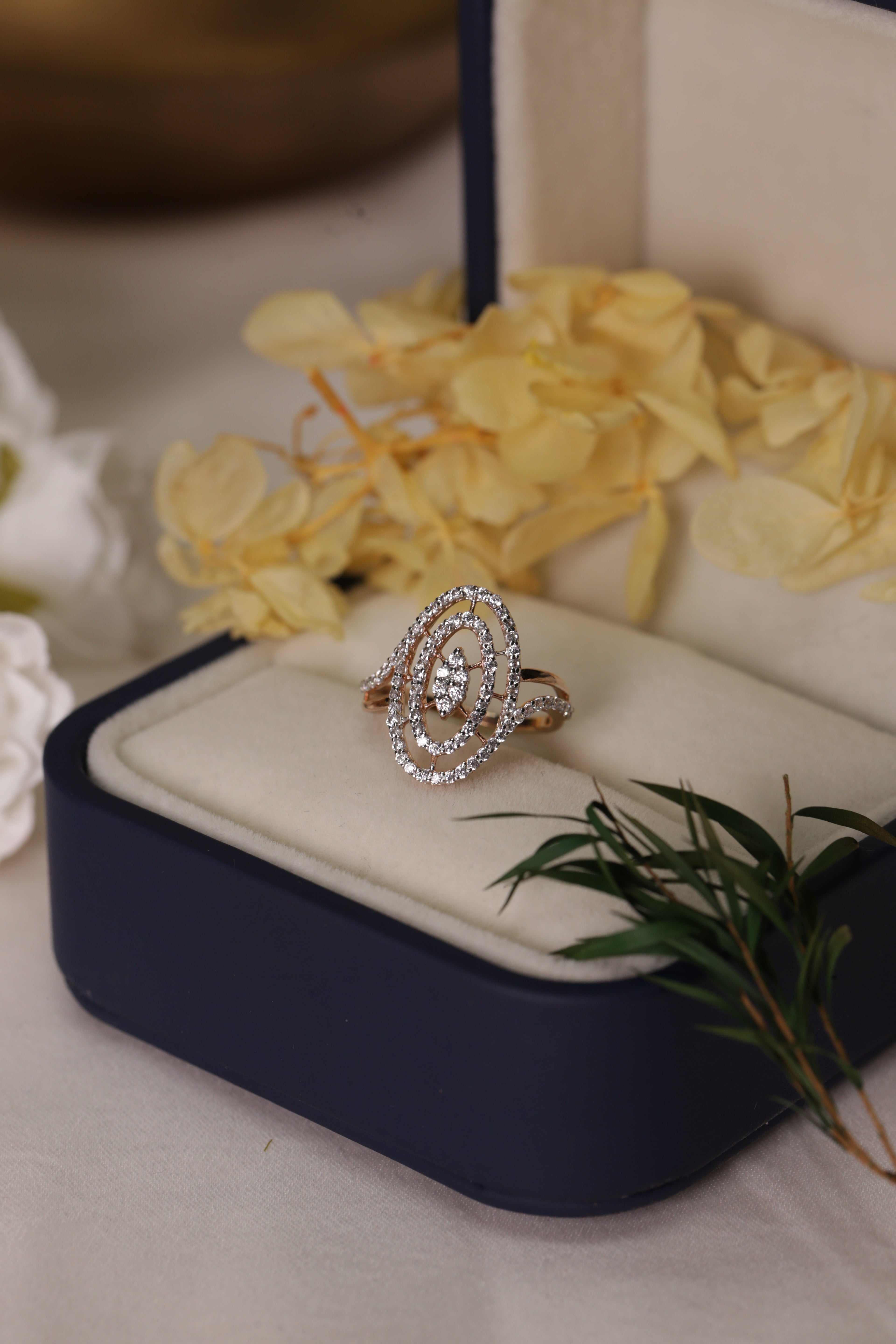 Diamond Oval Layered Open Band Ring