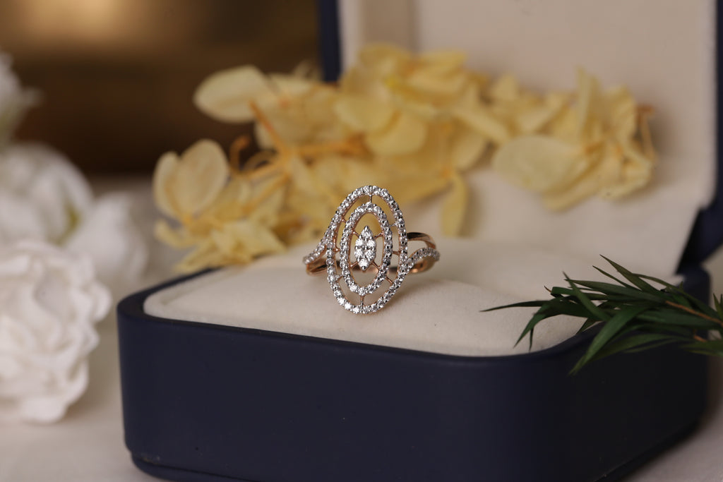 Diamond Oval Layered Open Band Ring