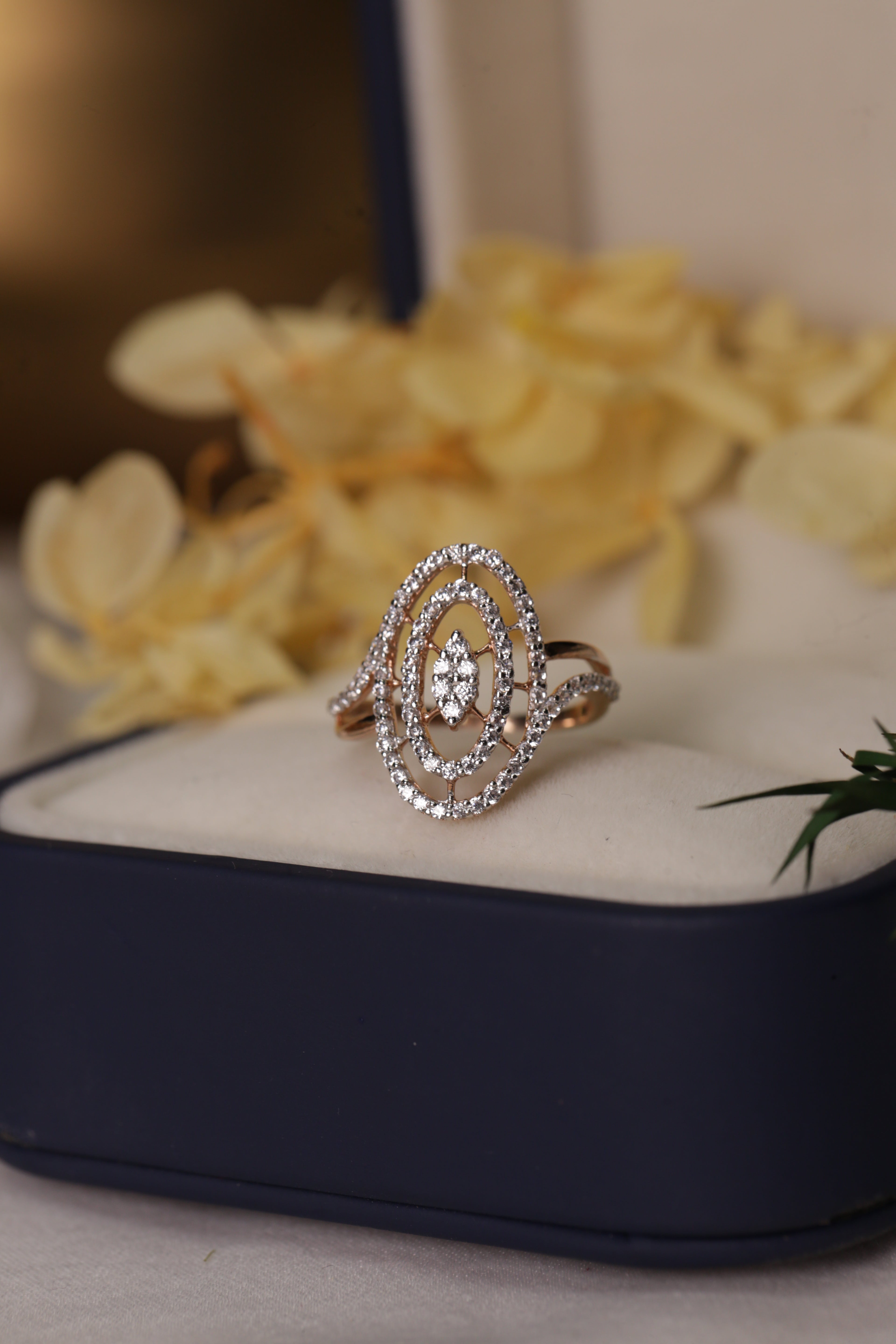 Diamond Oval Layered Open Band Ring